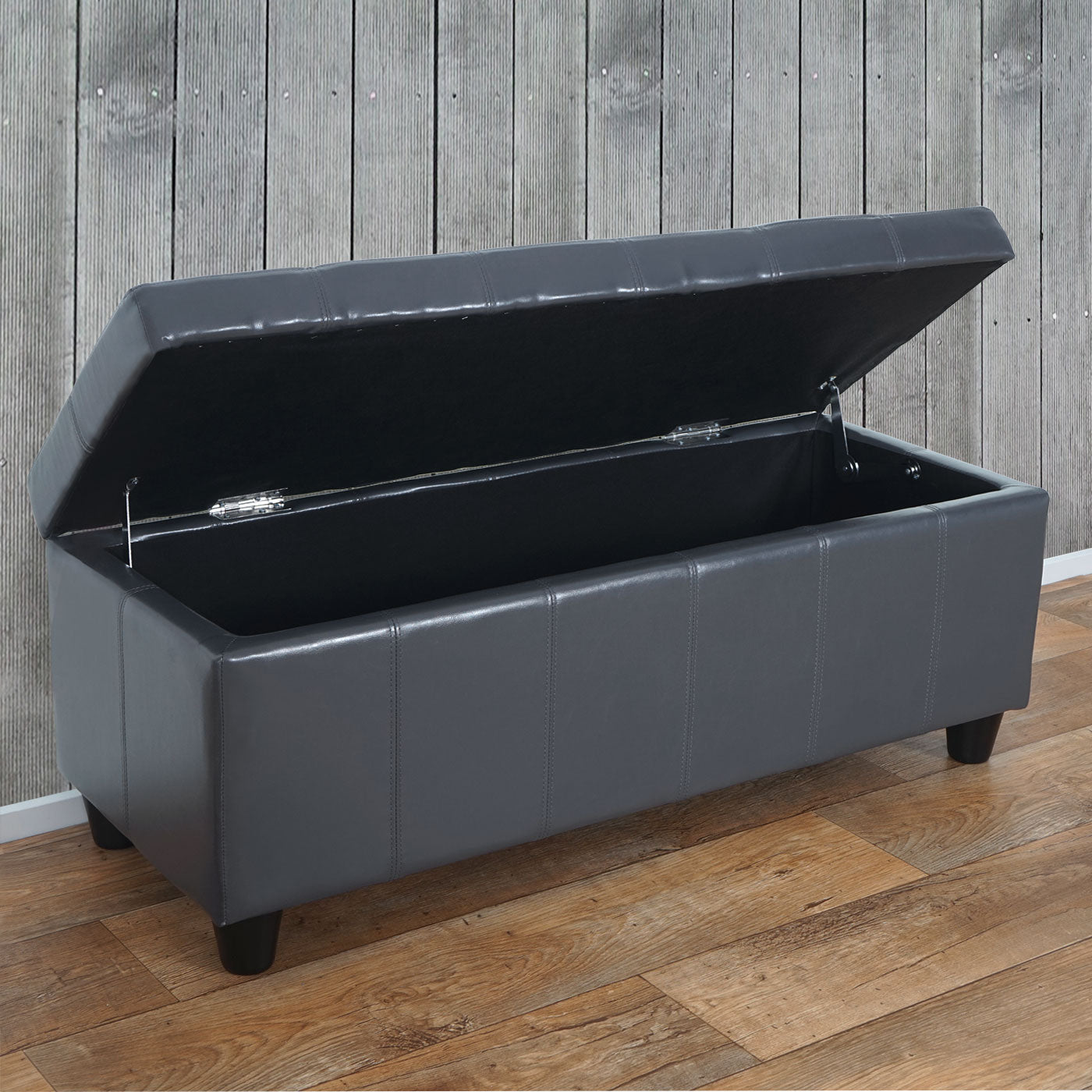 Opbergkist bank Kriens, leer + kunstleer, 112x45x45cm MVG-gecertificeerd ~ grijs