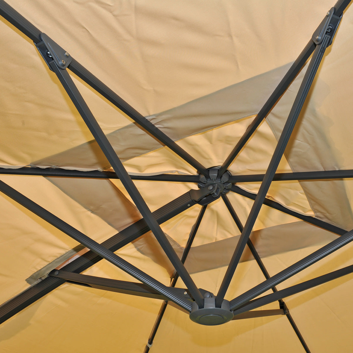 Zweefparasol T44, pergola luifel effect, 6,2x3m polyester 50kg ~ crème-beige