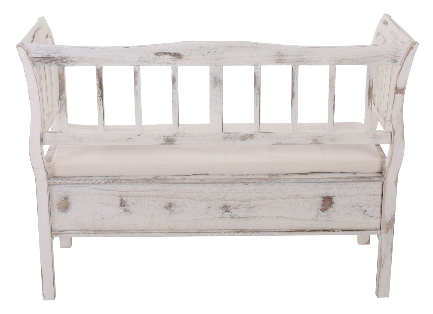 Bank T207, bankkist houten bank opbergkist, opbergvak kussen hout 119cm ~ wit, shabby