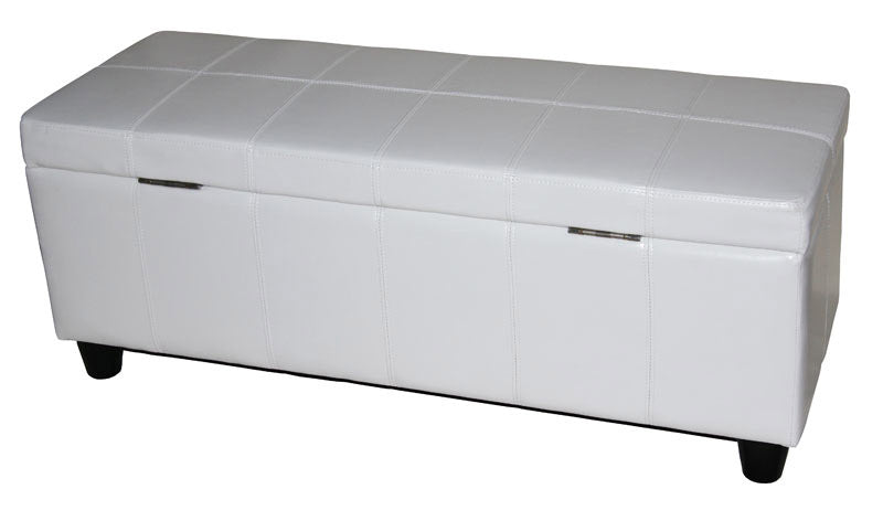 Opbergkist bank Kriens, leer + kunstleer, 112x45x45cm MVG-gecertificeerd ~ wit