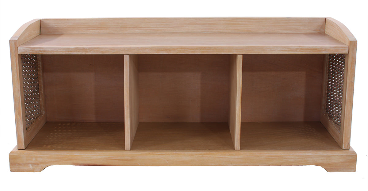 Bienne bank, opbergdoos, 3 manden, Kubu rotan vlechtwerk, 112x46x37cm ~ lichtkleurig