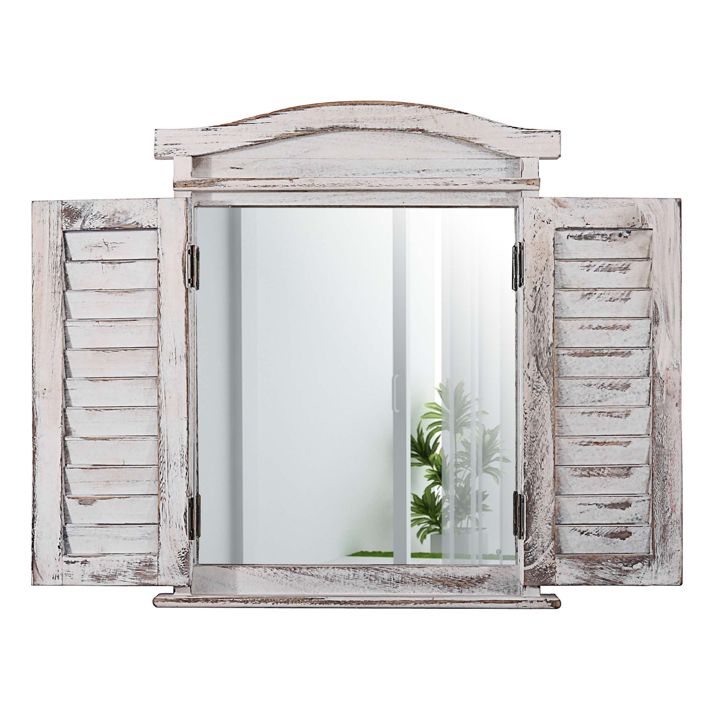 Wandspiegel raam met luiken 53x42x5cm ~ wit shabby