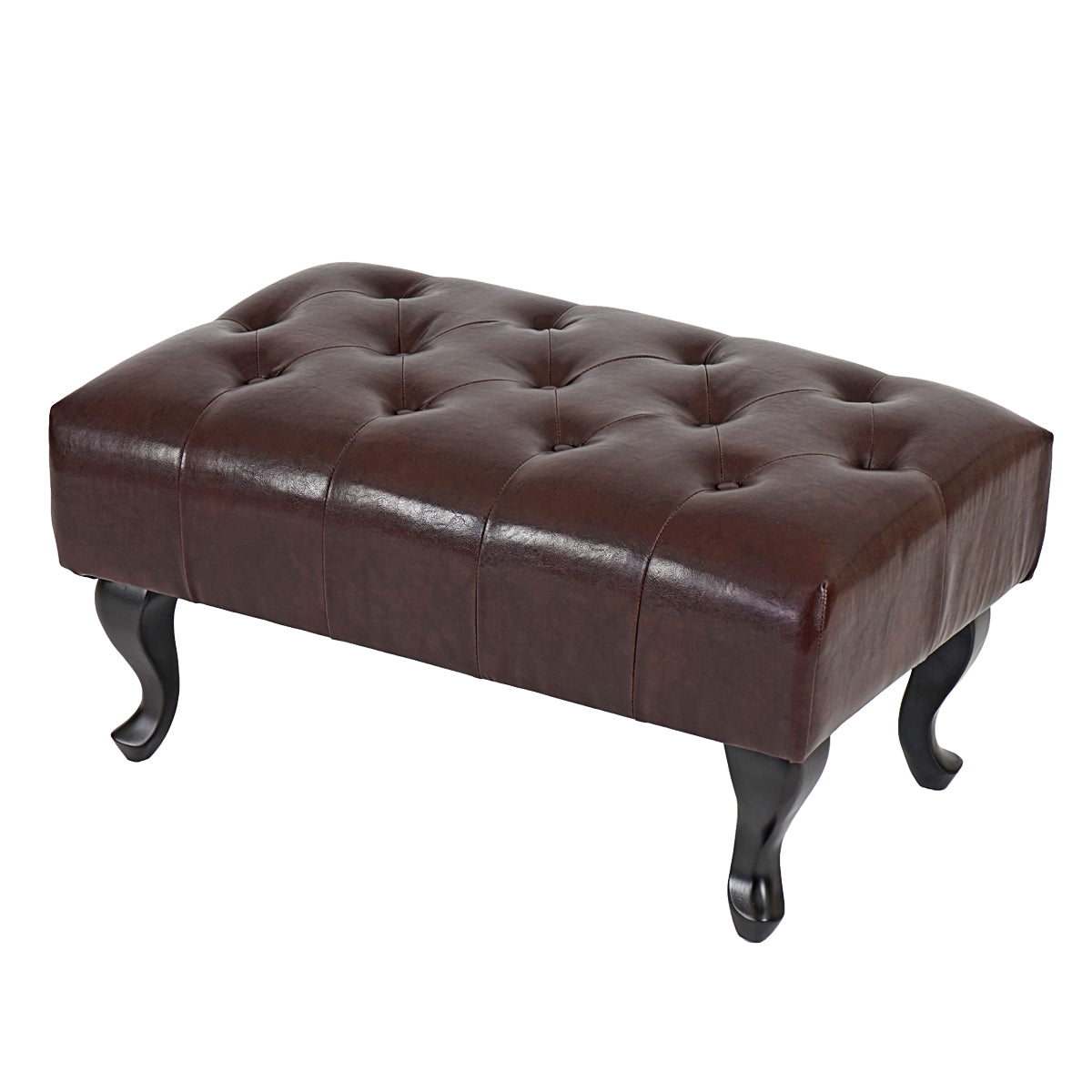 Poef Chesterfield, voetenbank voetensteun kruk, kunstleer 39x77x47cm ~ antiek-bruin