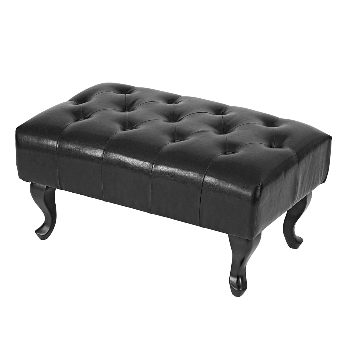 Poef Chesterfield, voetenbank voetensteun kruk, kunstleer 39x77x47cm ~ zwart
