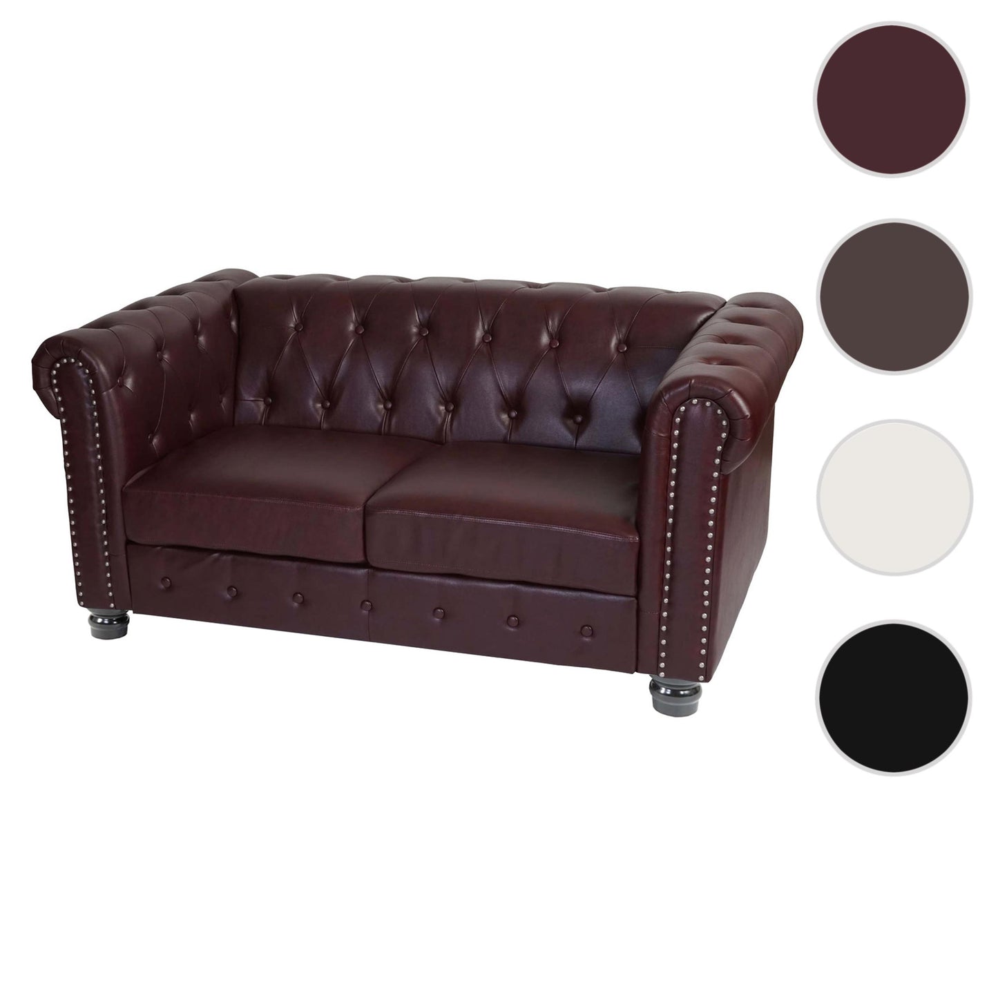 Luxe 2-zits bank loungebank Chesterfield kunstleer 160cm ~ ronde poten, roodbruin