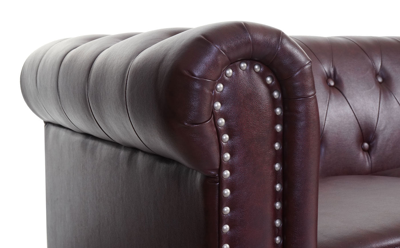Luxe 2-zits bank loungebank Chesterfield kunstleer 160cm ~ ronde poten, roodbruin