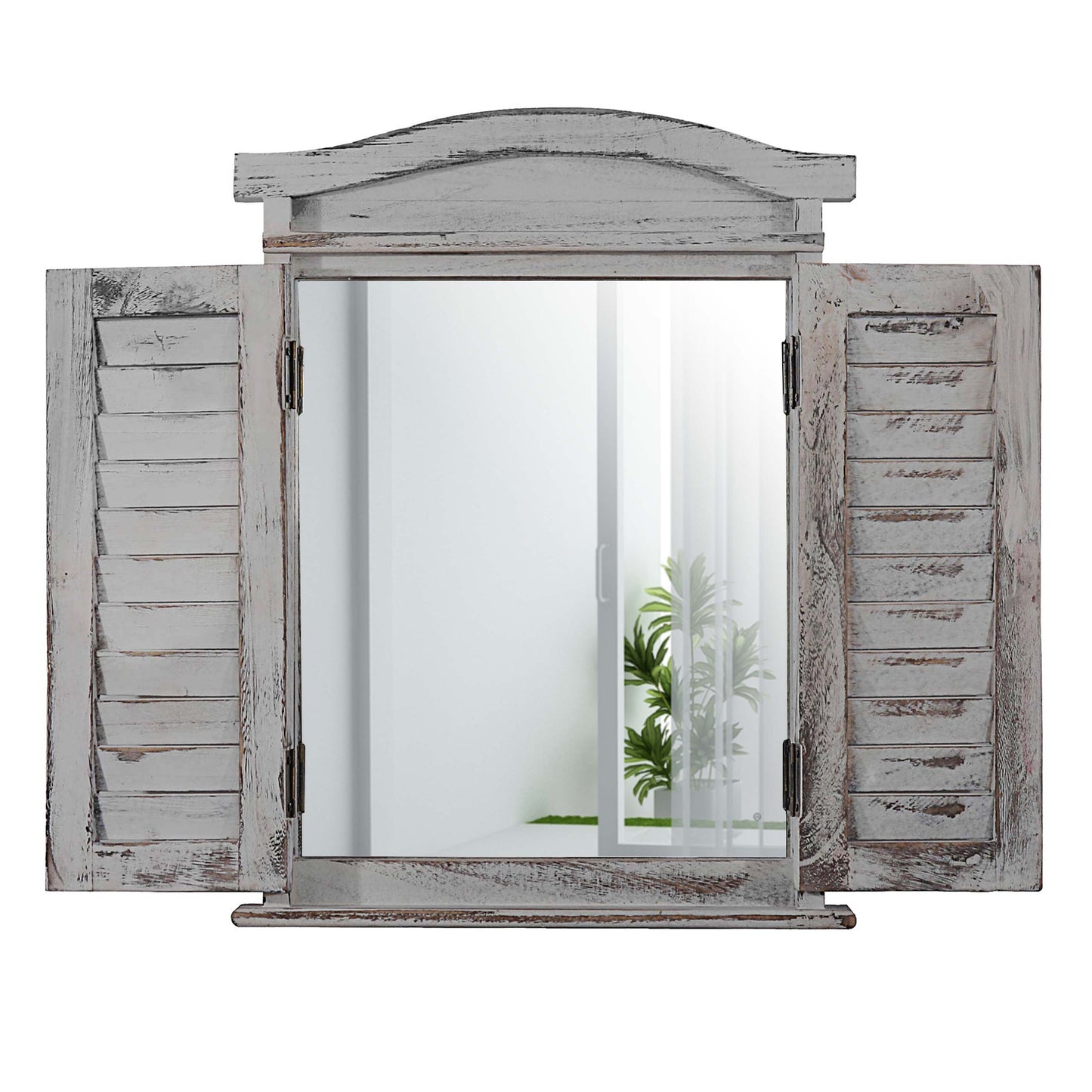 Wandspiegel raam met luiken 53x42x5cm ~ grijs shabby