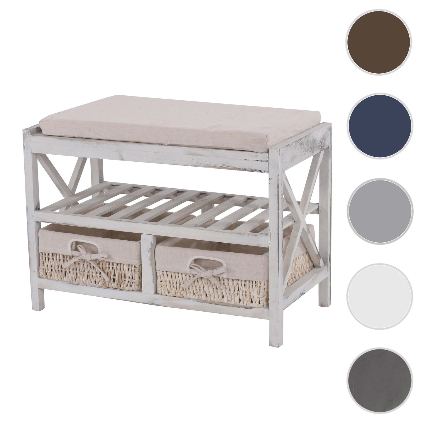 Schoenenrek MCW-C48, bank schoenenrek, shabby-look vintage 45x65x34cm ~ wit