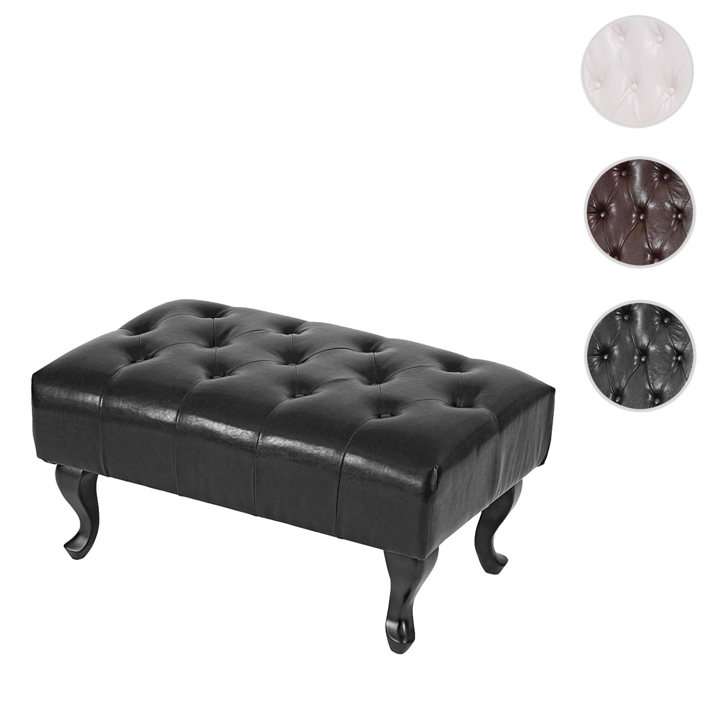 Poef Chesterfield, voetenbank voetensteun kruk, kunstleer 39x77x47cm ~ zwart
