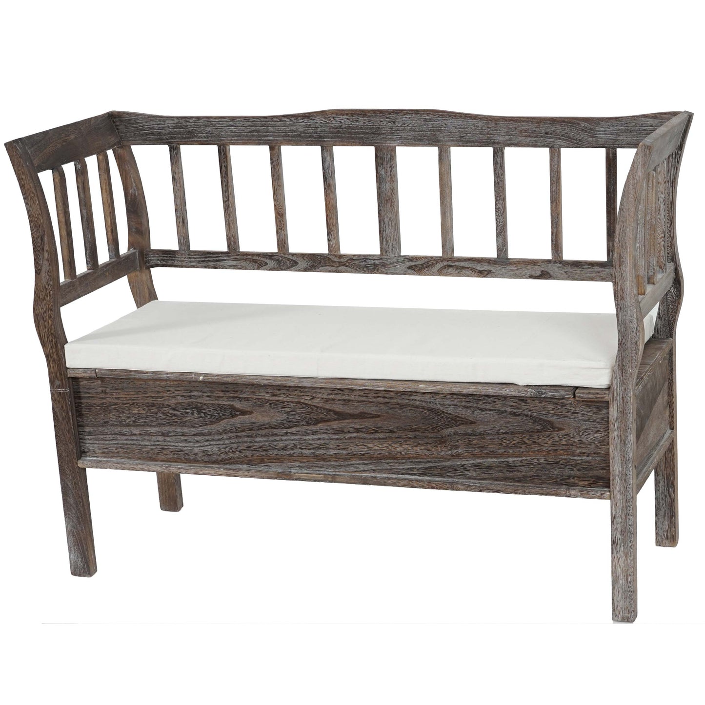Bank T207, bankkist houten bank opbergkist, opbergvak kussen hout 119cm ~ bruin, shabby