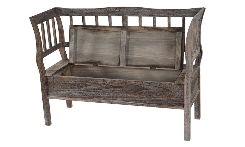 Bank T207, bankkist houten bank opbergkist, opbergvak kussen hout 119cm ~ bruin, shabby