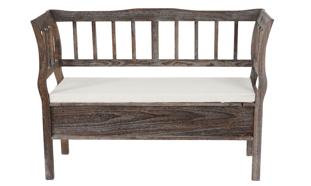 Bank T207, bankkist houten bank opbergkist, opbergvak kussen hout 119cm ~ bruin, shabby