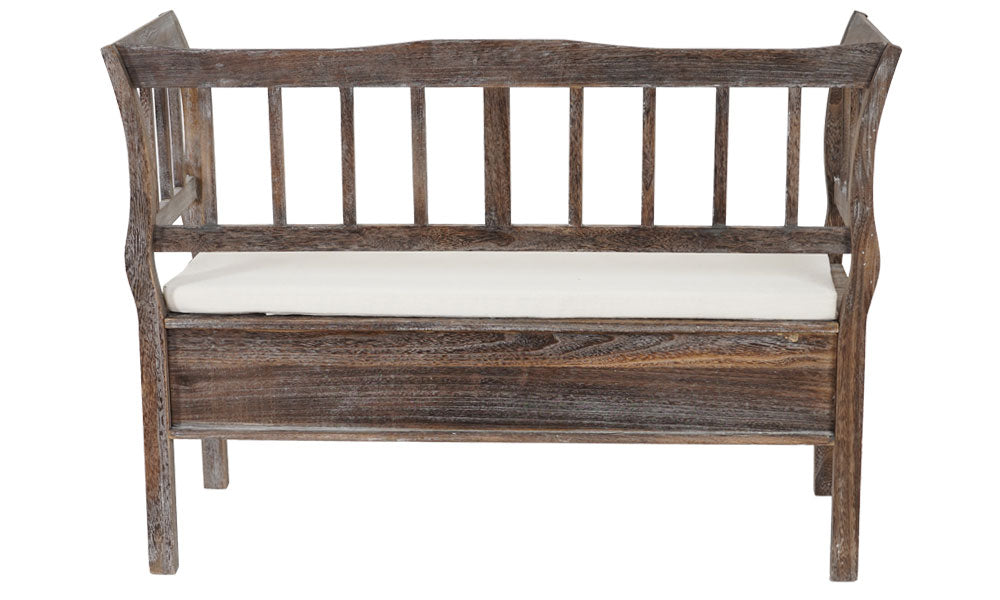 Bank T207, bankkist houten bank opbergkist, opbergvak kussen hout 119cm ~ bruin, shabby