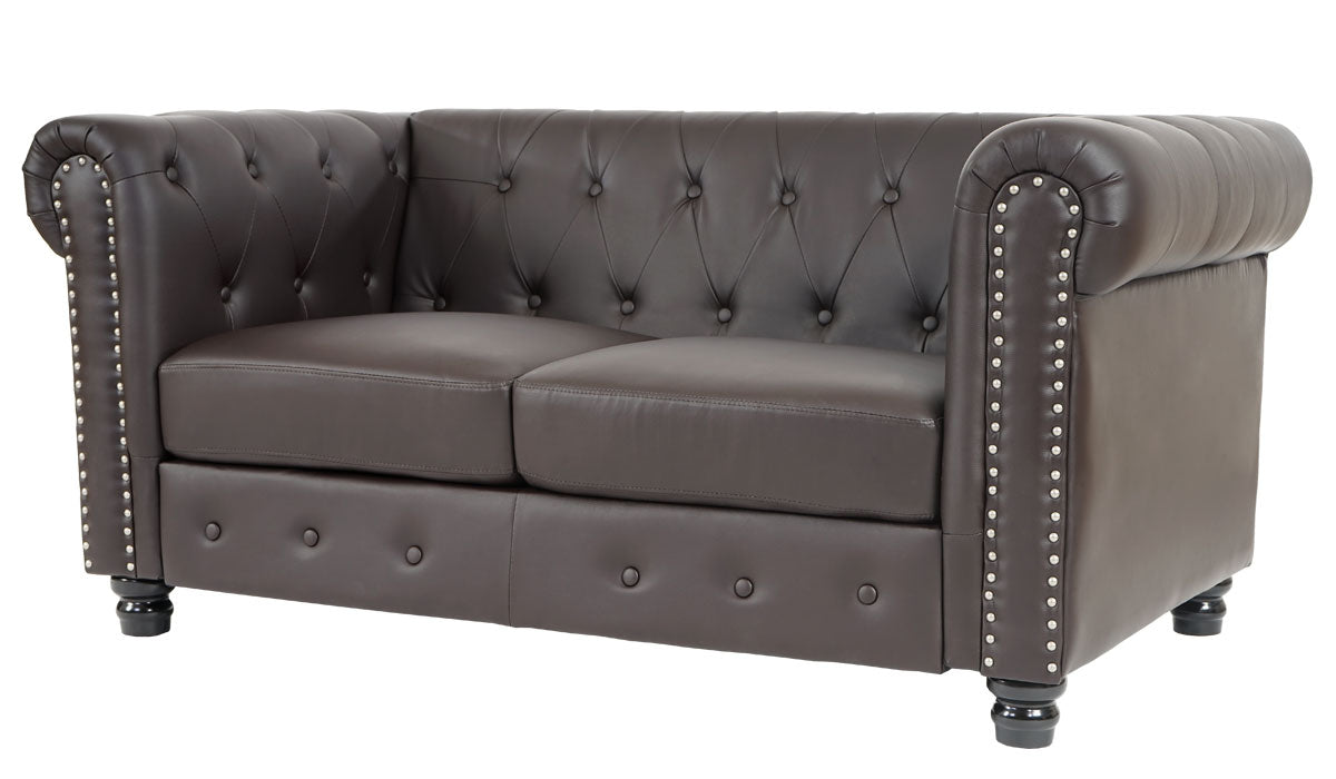 Luxe 2-zits bank loungebank Chesterfield kunstleer 160cm ~ ronde poten, bruin