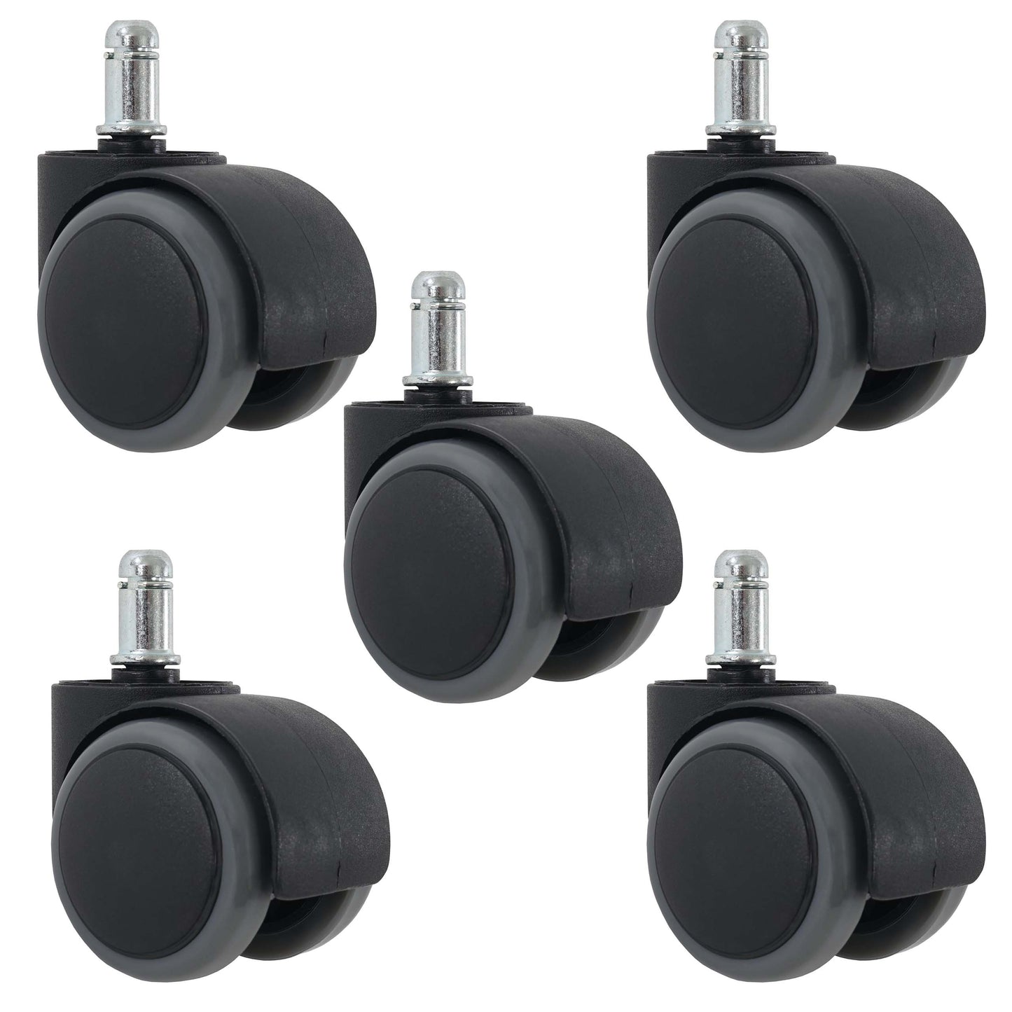 Set van 5 harde vloeren wielen MCW-H86, bureaustoel wielen, 150kg draagvermogen Ø 11mm ~ grijs