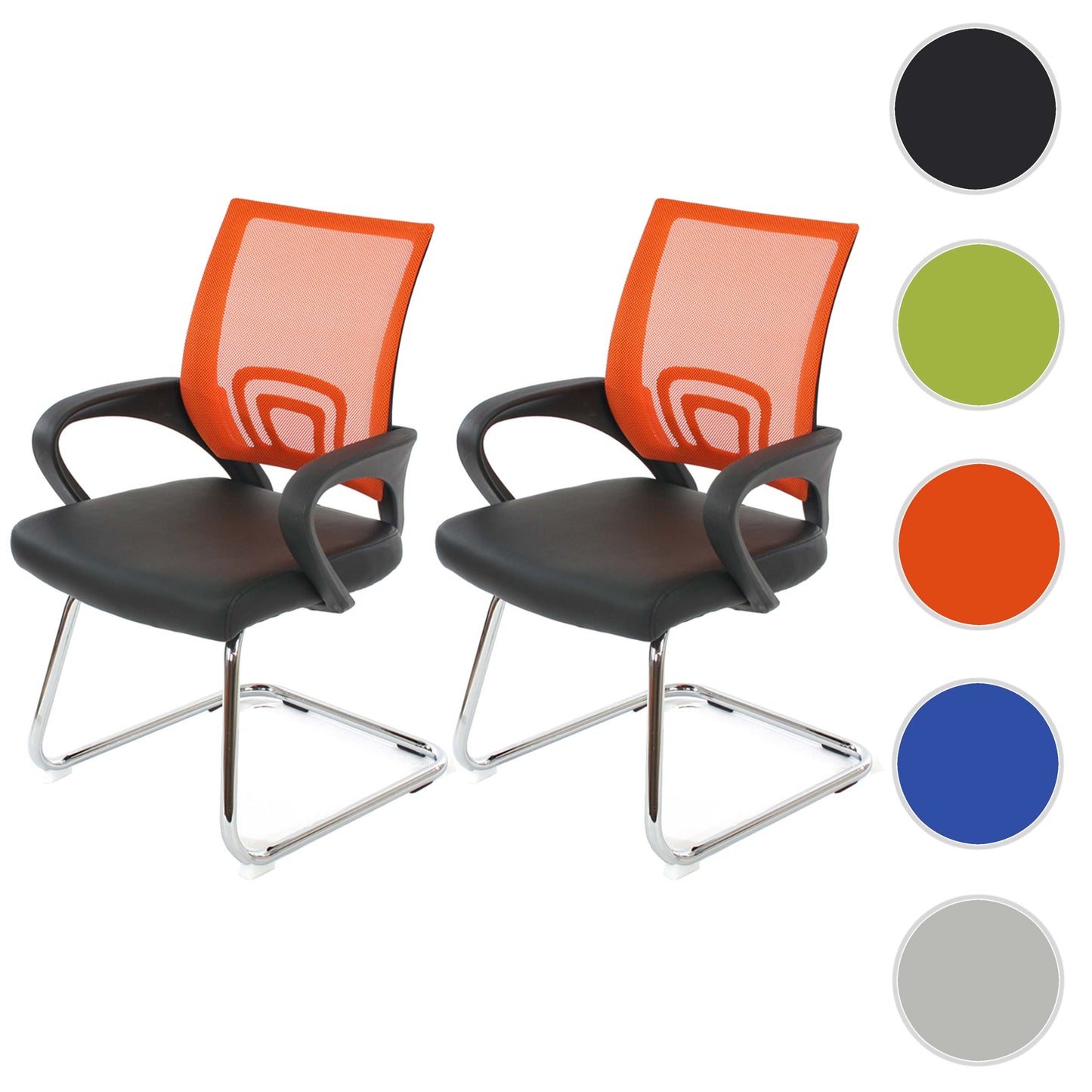 Set van 2 vergaderstoelen Ancona, bezoekersstoel, kunstleer MVG-gecertificeerd ~ oranje