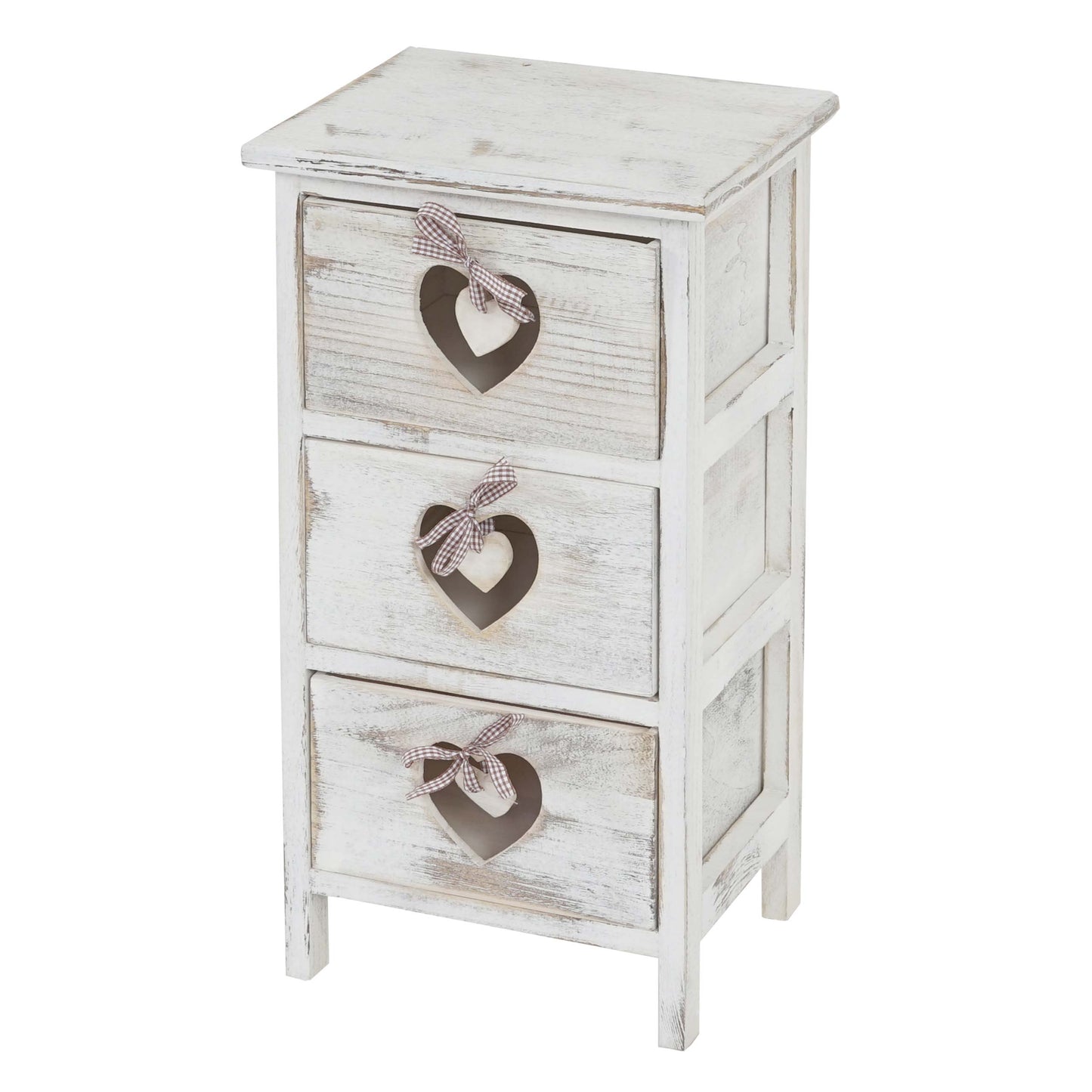 Forli ladekast, kast, 3 laden met hartjes 55x29x25cm, shabby look, vintage ~ wit