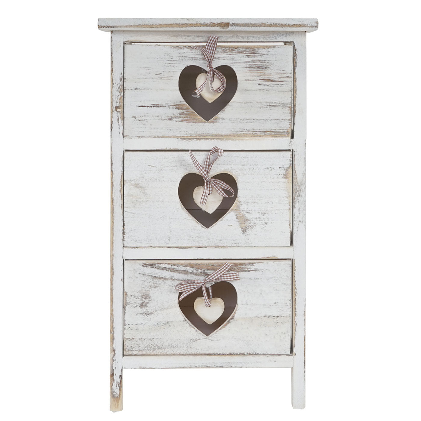 Forli ladekast, kast, 3 laden met hartjes 55x29x25cm, shabby look, vintage ~ wit