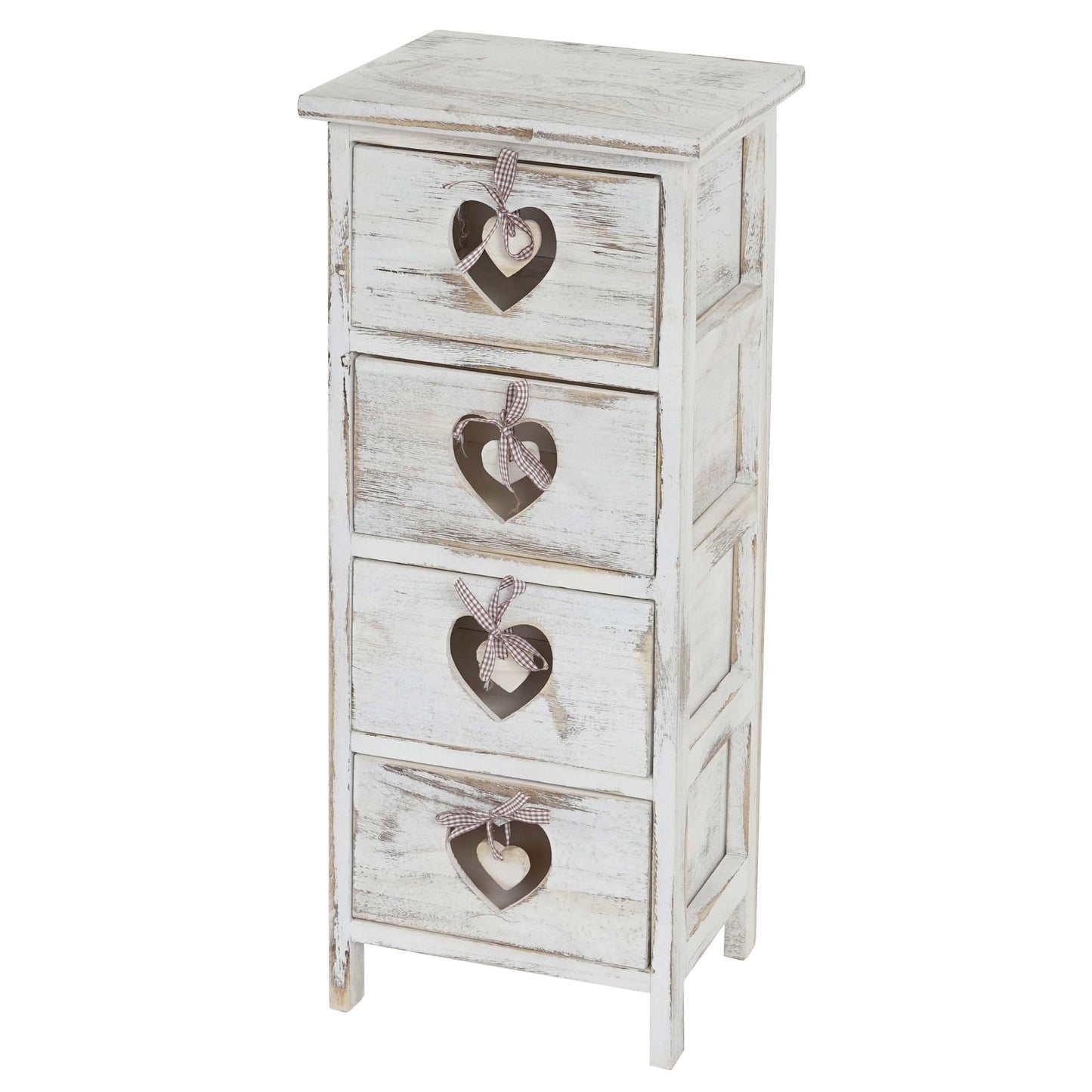 Forli ladekast, kast, 4 laden met hartjes 70x29x25cm, shabby look, vintage ~ wit