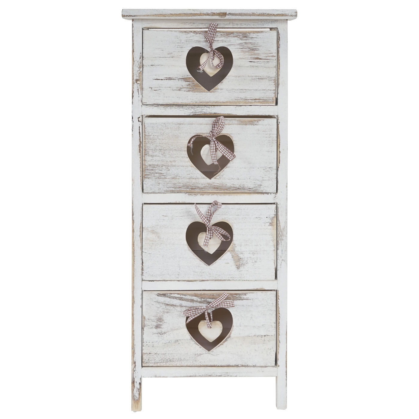 Forli ladekast, kast, 4 laden met hartjes 70x29x25cm, shabby look, vintage ~ wit