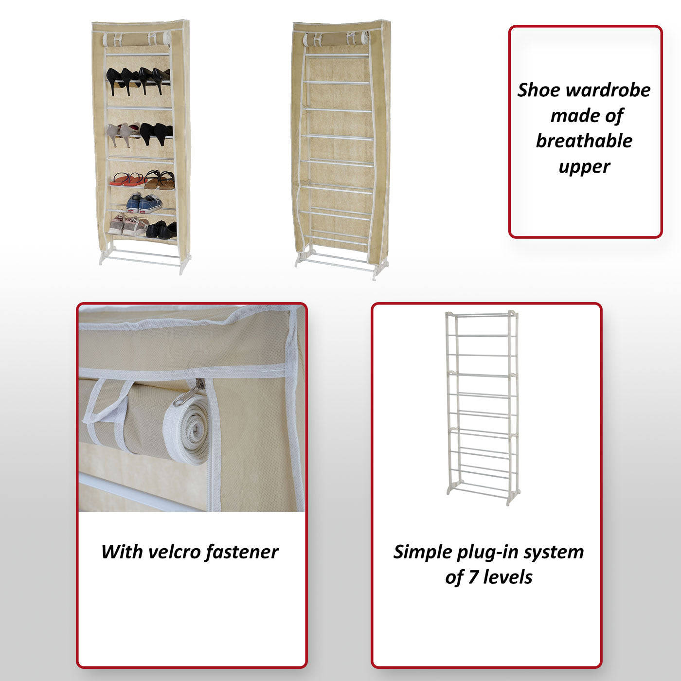Schoenenkast Campingkast Vouwkast stof 140x52x18cm crème