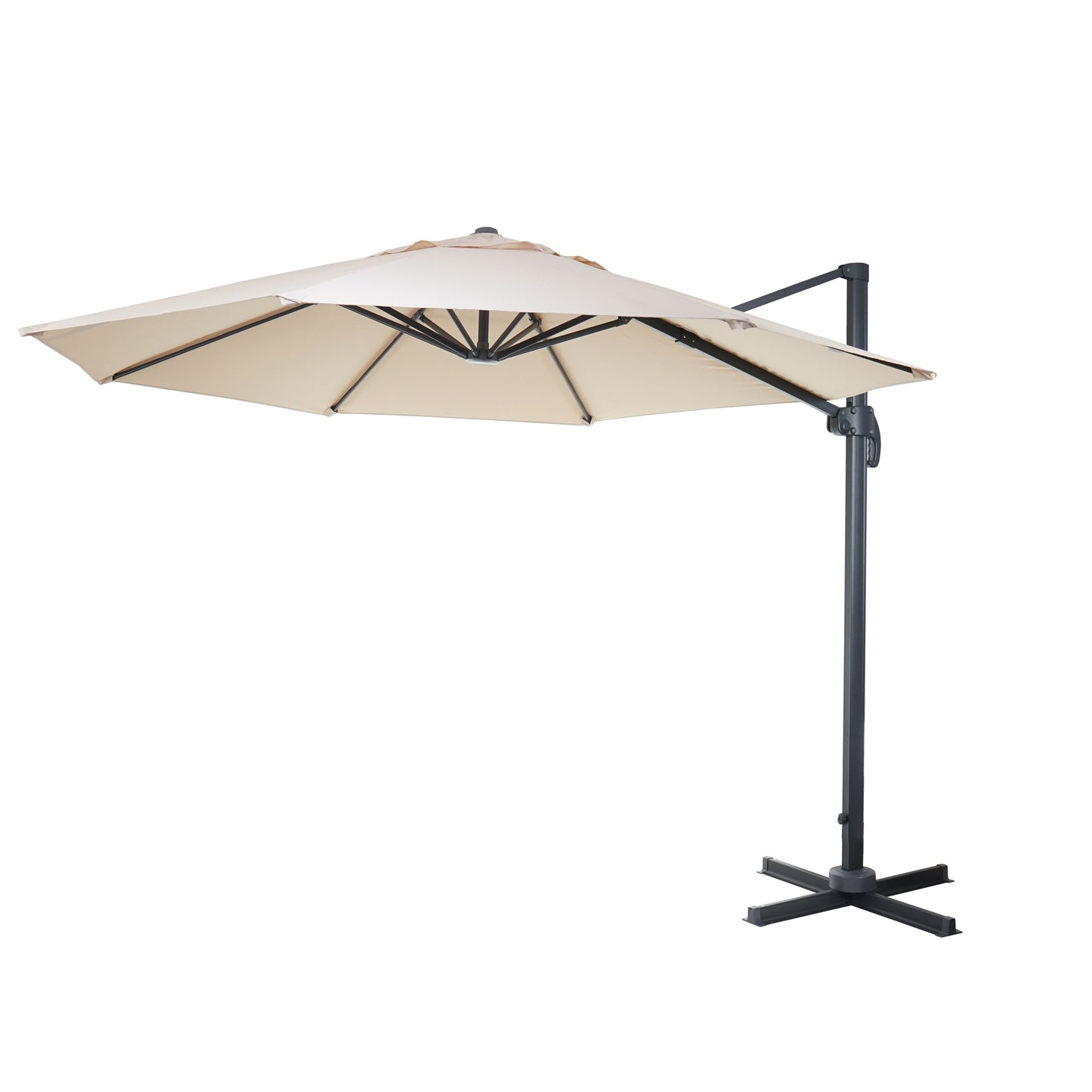 Zweefparasol MCW-A96, parasol, rond Ø 4m polyester aluminium/staal 27kg ~ crème zonder voet