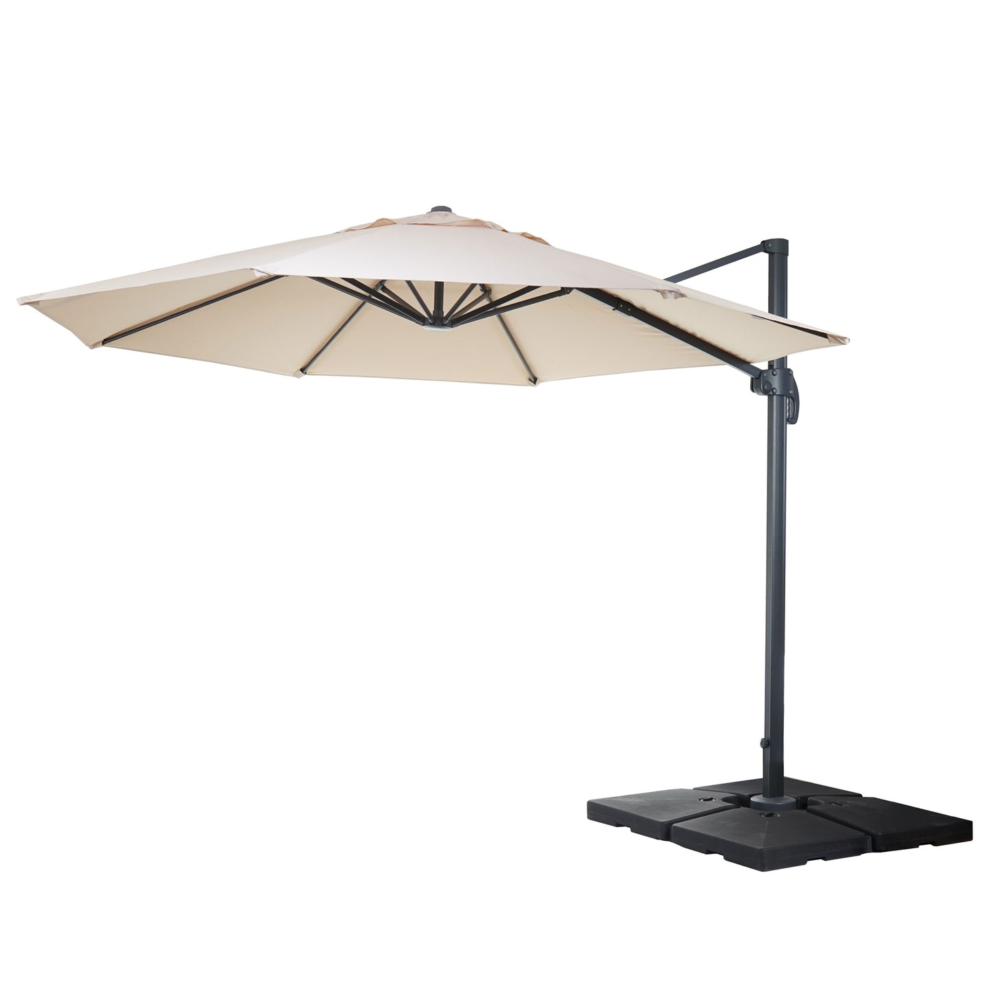Zweefparasol MCW-A96, parasol, rond Ø 4m polyester aluminium/staal 27kg ~ crème met voet, draaibaar
