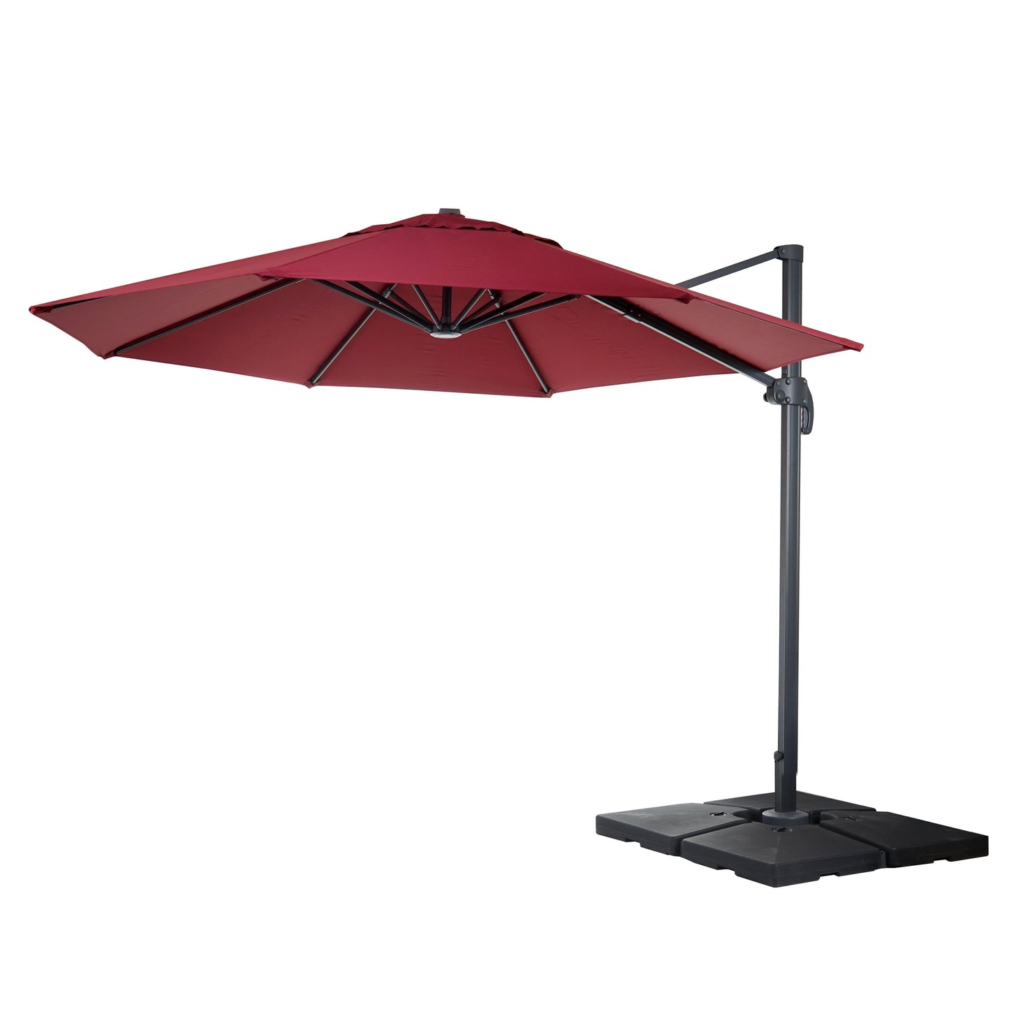 Zweefparasol MCW-A96, parasol, rond Ø 4m polyester/aluminium 27kg ~ bordeaux met voet