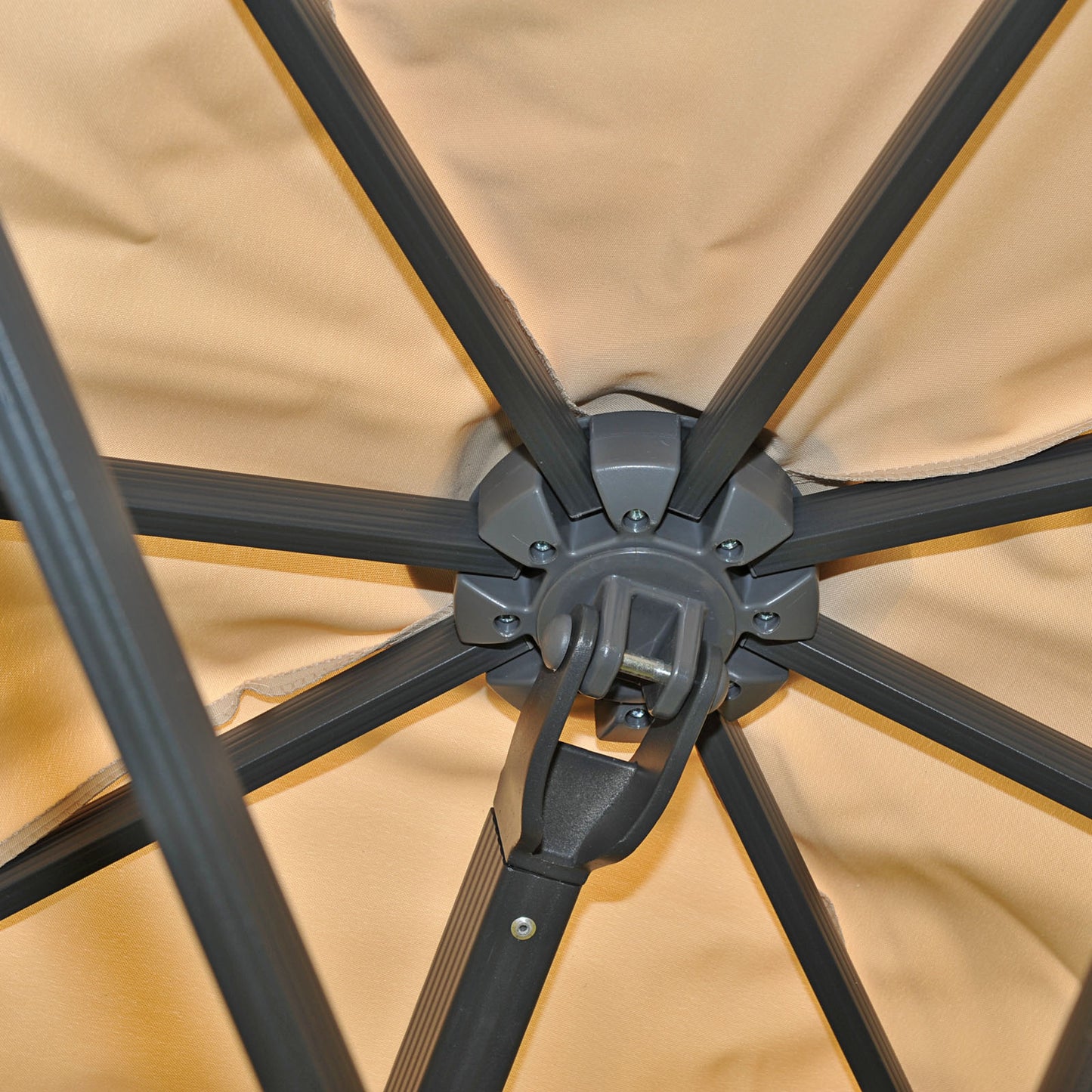 Zweefparasol T44, pergola luifel effect, 6,2x3m polyester 50kg ~ crème-beige