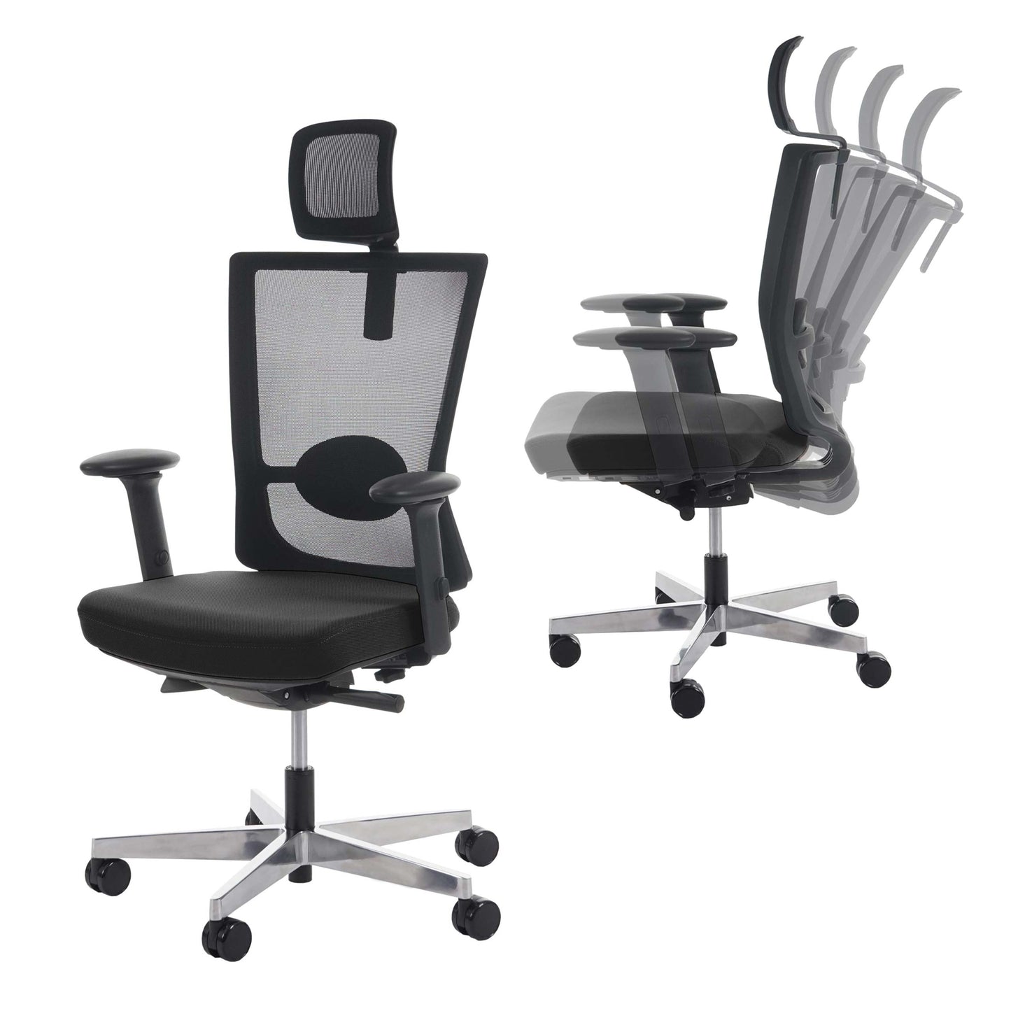 Bureaustoel MERRYFAIR Forte, bureaustoel, verschuifbare ergonomische functie ~ zwart, met hoofdsteun