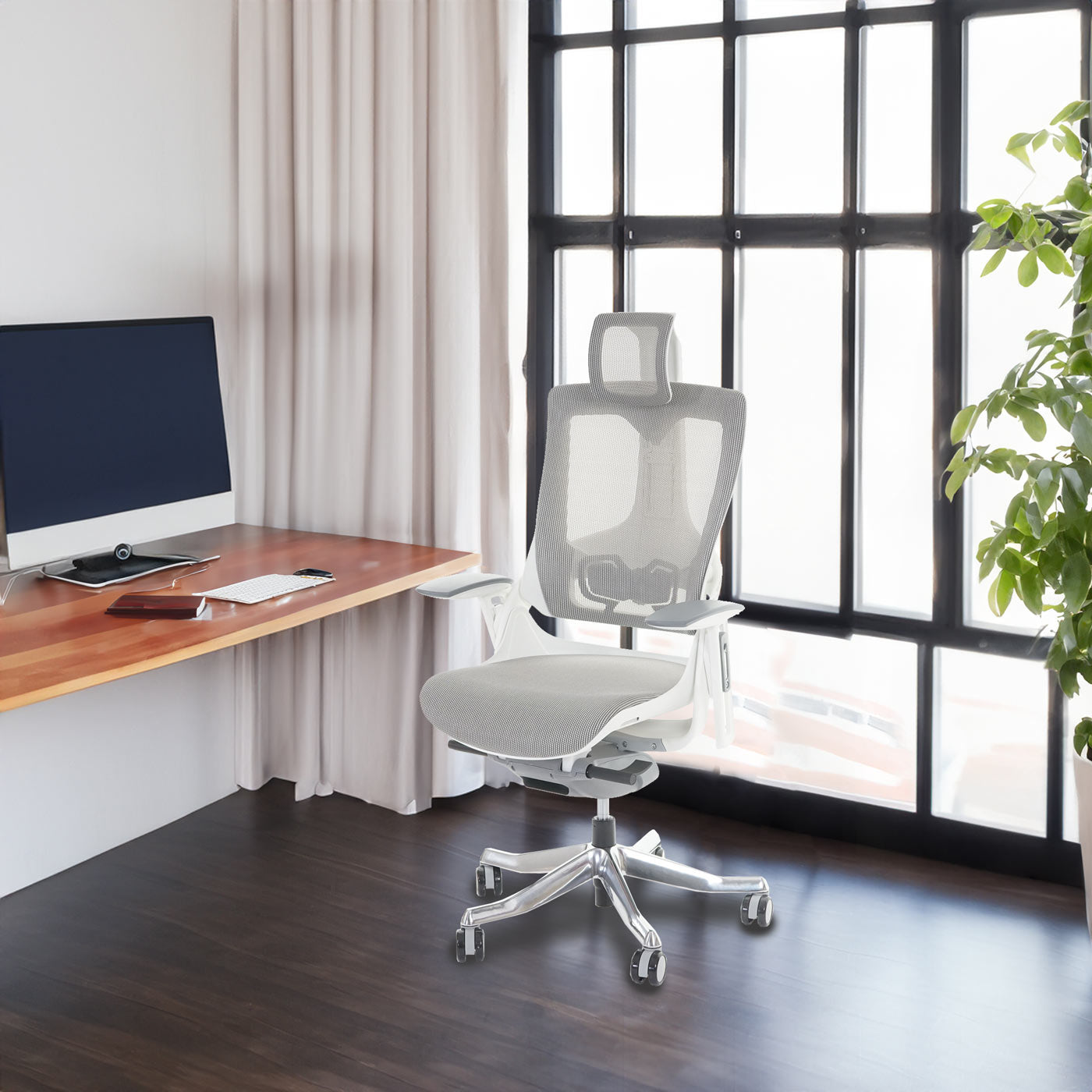 Bureaustoel MERRYFAIR Wau 2, bureaustoel draaistoel, bekleed/mesh, ergonomisch ~ wit-grijs