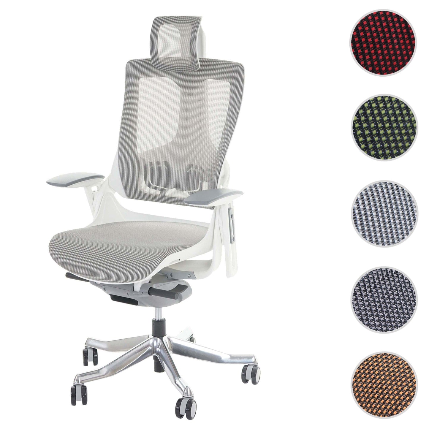 Bureaustoel MERRYFAIR Wau 2, bureaustoel draaistoel, bekleed/mesh, ergonomisch ~ wit-grijs