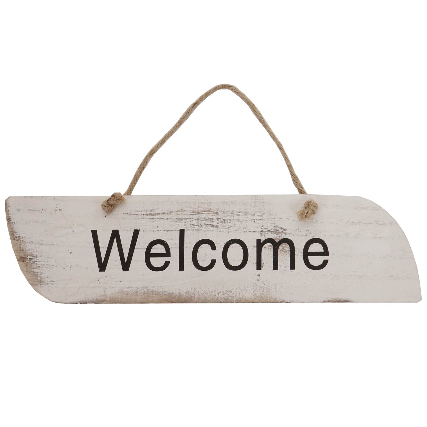 Wandbord Welkom, decoratief houten bord, shabby look 10x43x1cm ~ wit