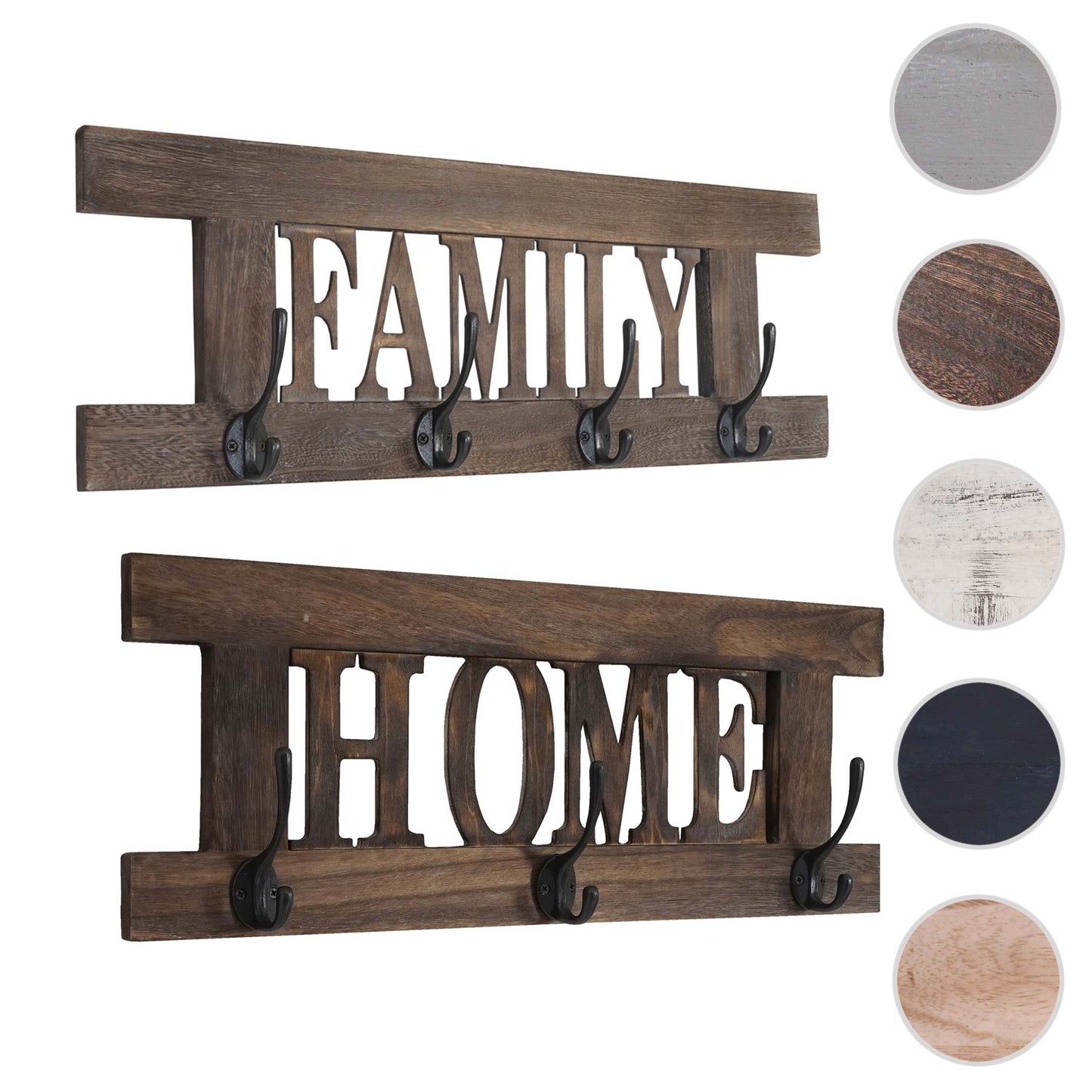 2-delige wandkapstokset MCW-C60 Home+Family kapstokpaneel, shabby look vintage ~ bruin, shabby