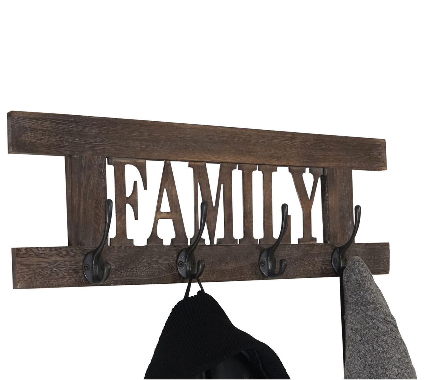 Wandkapstok MCW-C60 Familie, kapstok, kapstokpaneel, shabby look vintage 60x21cm ~ bruin, shabby
