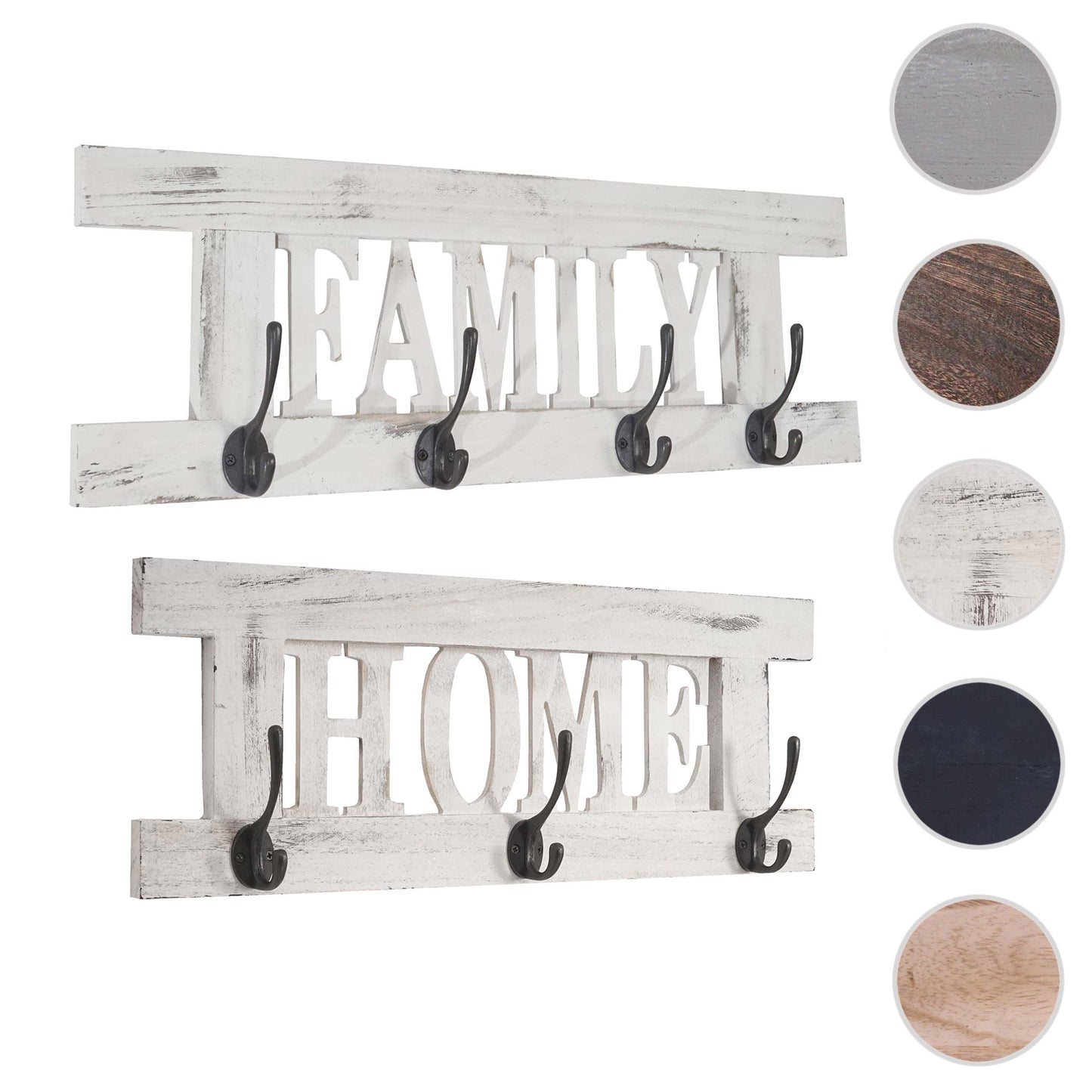 2-delige wandkapstokset MCW-C60 Home+Family kapstokpaneel, shabby look vintage ~ wit, shabby