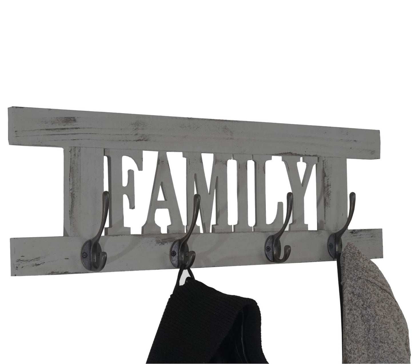 Wandkapstok MCW-C60 Familie, kapstok, kapstokpaneel, shabby look vintage 60x21cm ~ grijs, shabby
