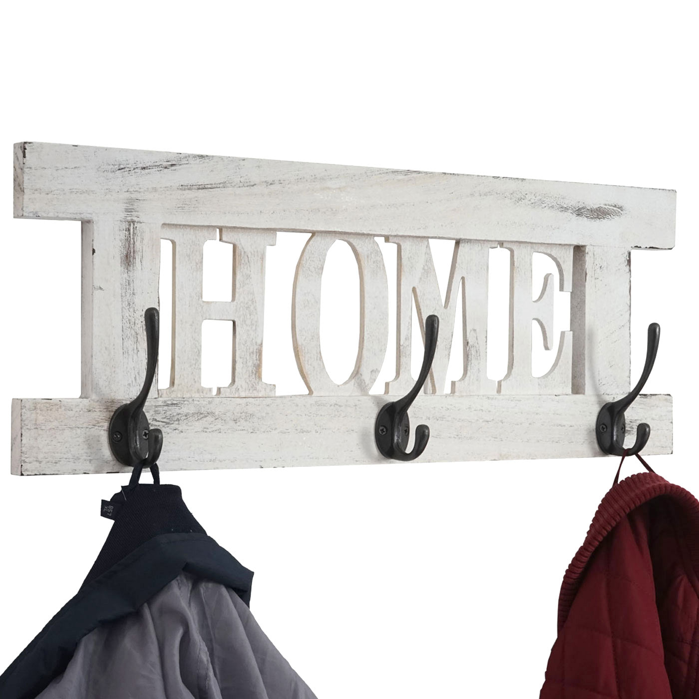 Wandkapstok MCW-C60 Home, kapstok, kapstokpaneel, shabby look vintage 55x21cm ~ wit, shabby