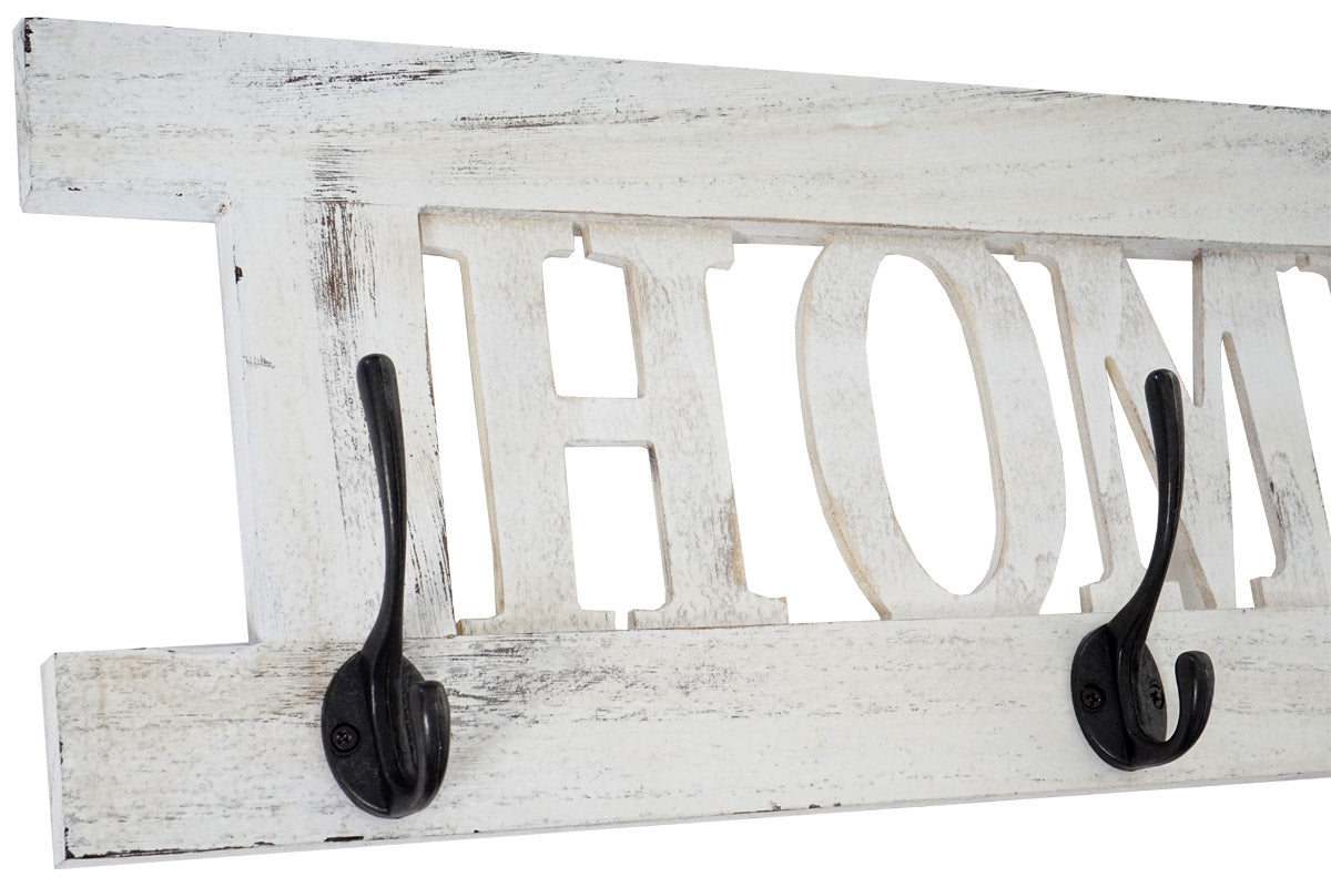 Wandkapstok MCW-C60 Home, kapstok, kapstokpaneel, shabby look vintage 55x21cm ~ wit, shabby