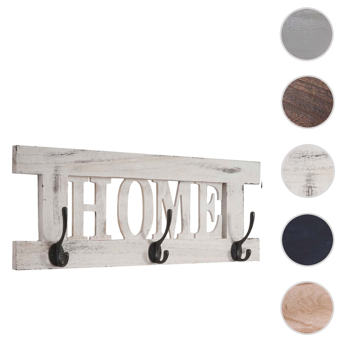 Wandkapstok MCW-C60 Home, kapstok, kapstokpaneel, shabby look vintage 55x21cm ~ wit, shabby