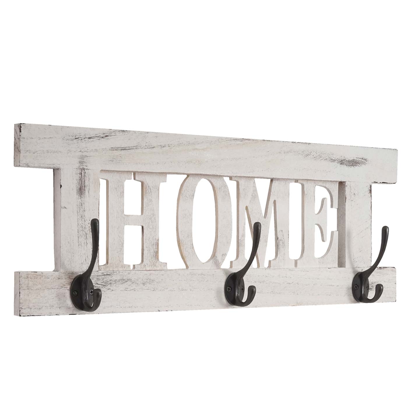 Wandkapstok MCW-C60 Home, kapstok, kapstokpaneel, shabby look vintage 55x21cm ~ wit, shabby