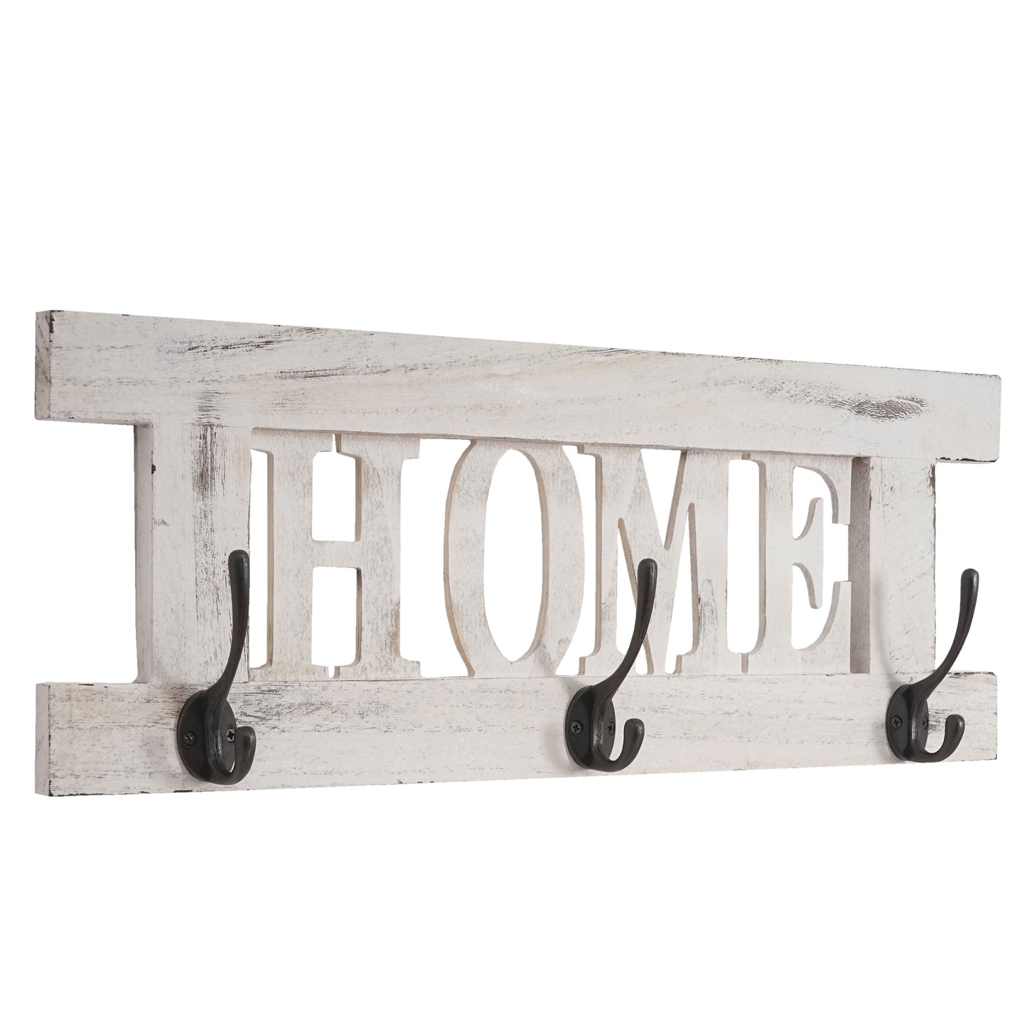Wandkapstok MCW-C60 Home, kapstok, kapstokpaneel, shabby look vintage 55x21cm ~ wit, shabby