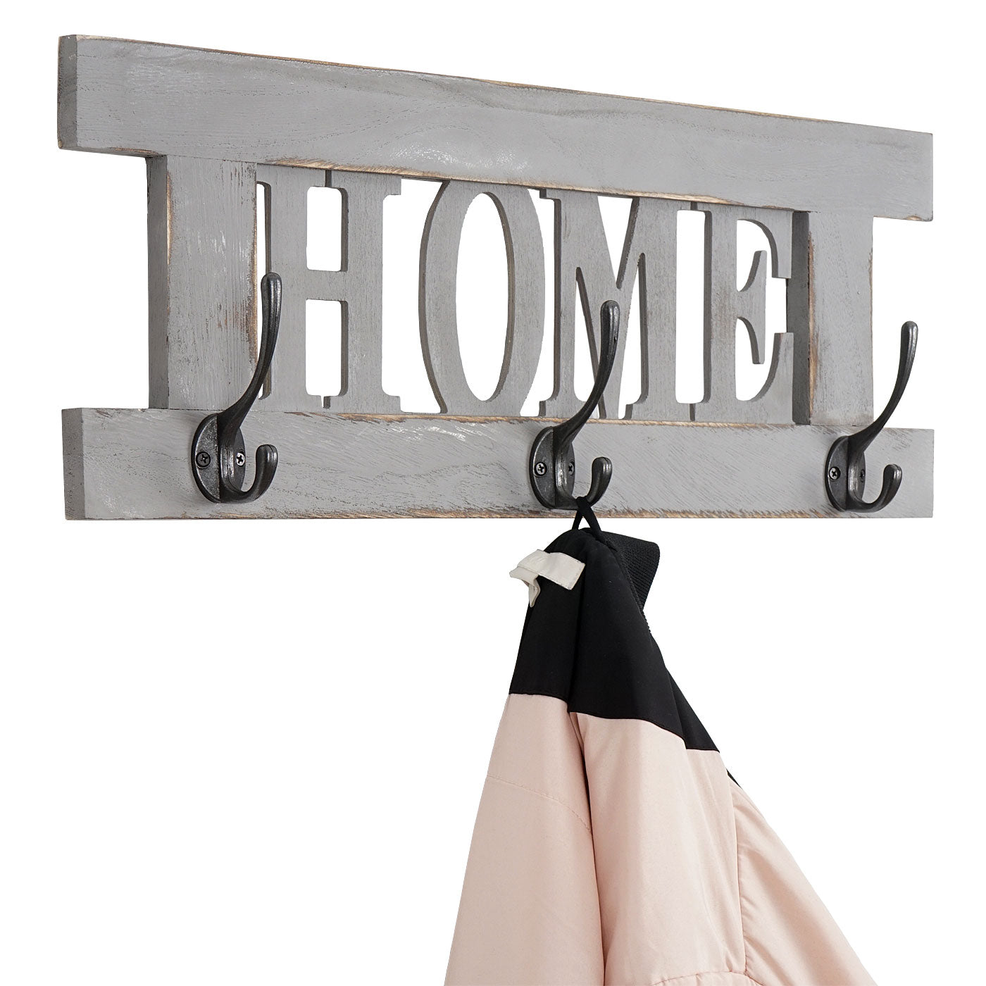 Wandkapstok MCW-C60 Home, kapstok, kapstokpaneel, shabby look vintage 55x21cm ~ grijs, shabby