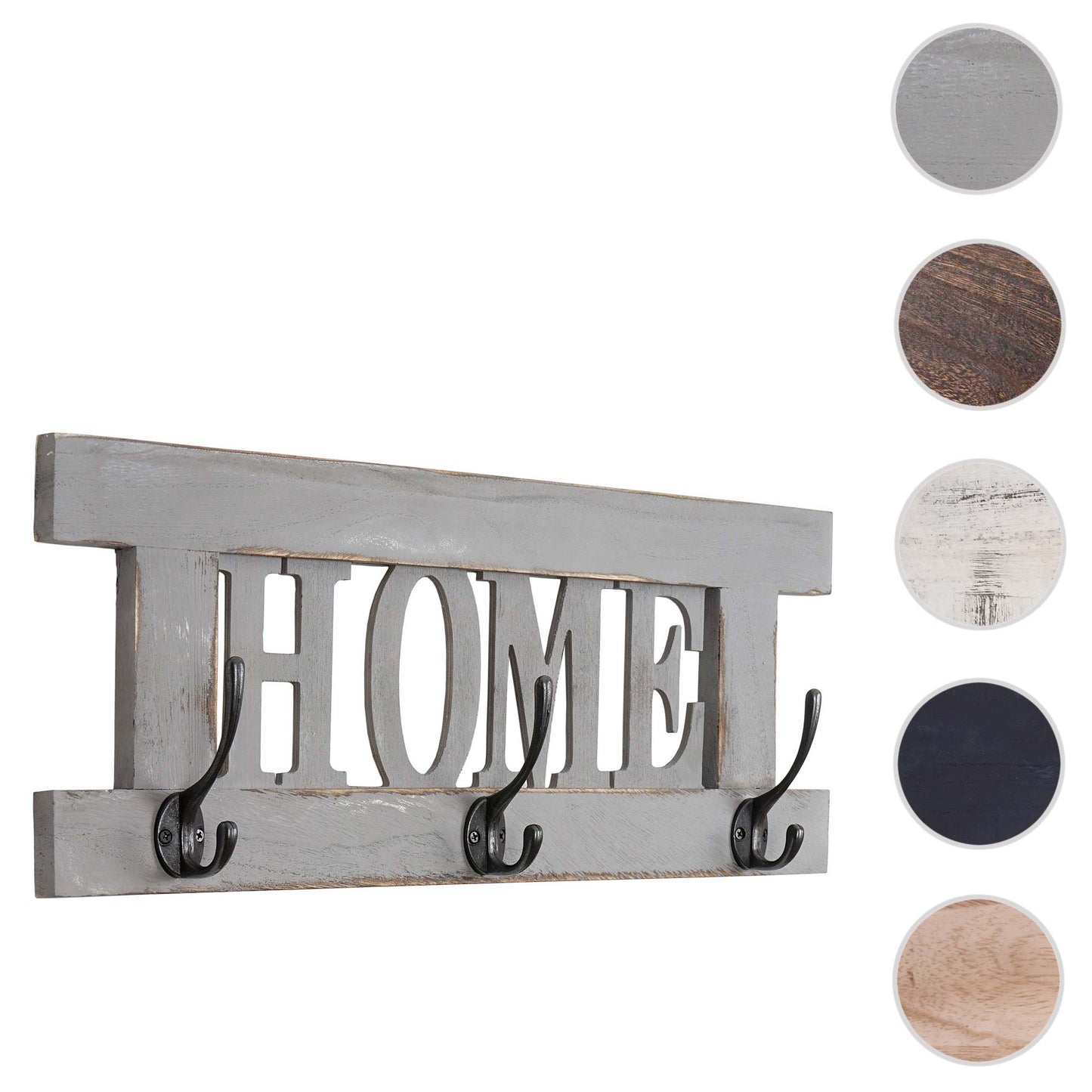 Wandkapstok MCW-C60 Home, kapstok, kapstokpaneel, shabby look vintage 55x21cm ~ grijs, shabby