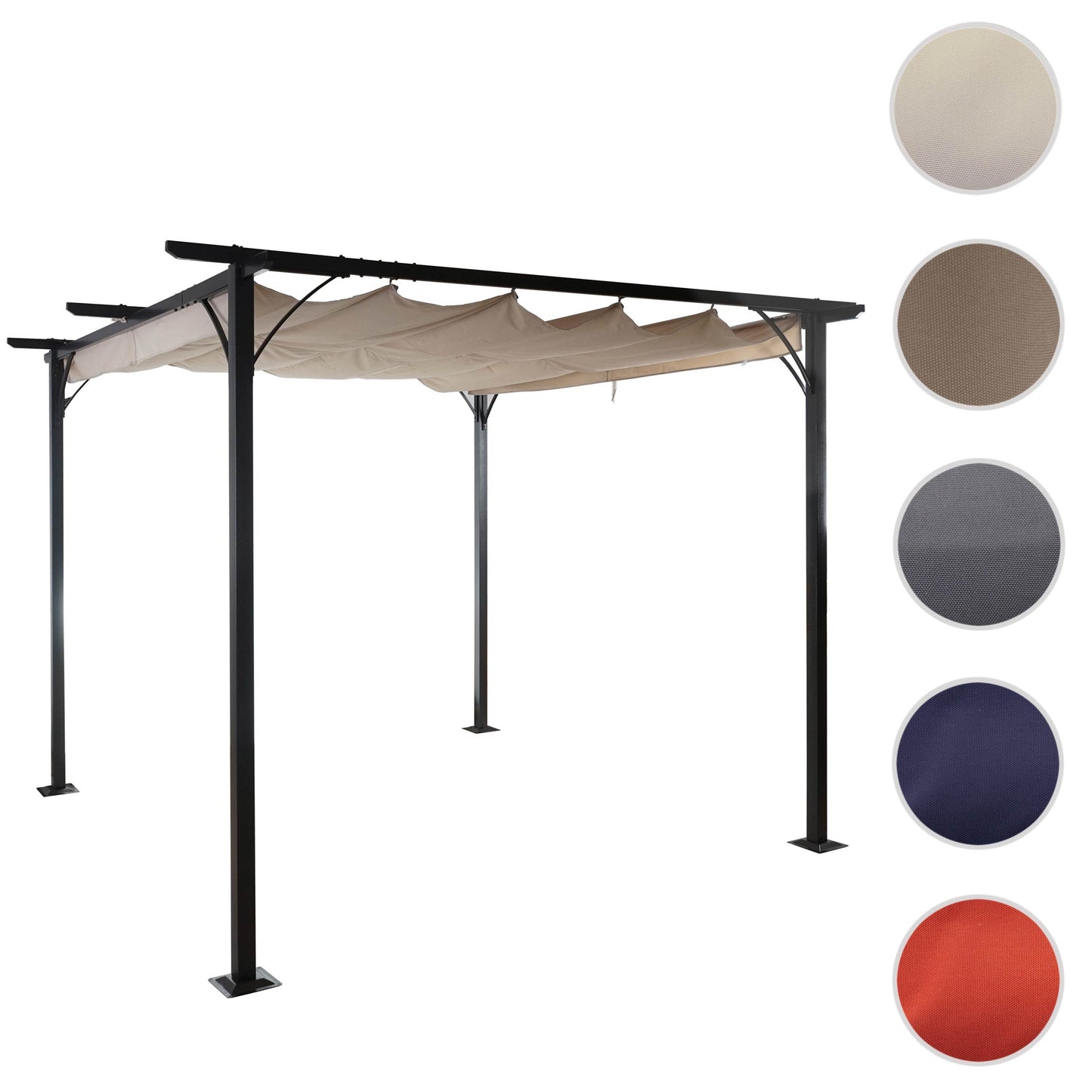 Pergola MCW-C42, tuinpaviljoen, stevig 6cm frame + schuifdak ~ 3,5x3,5m crème