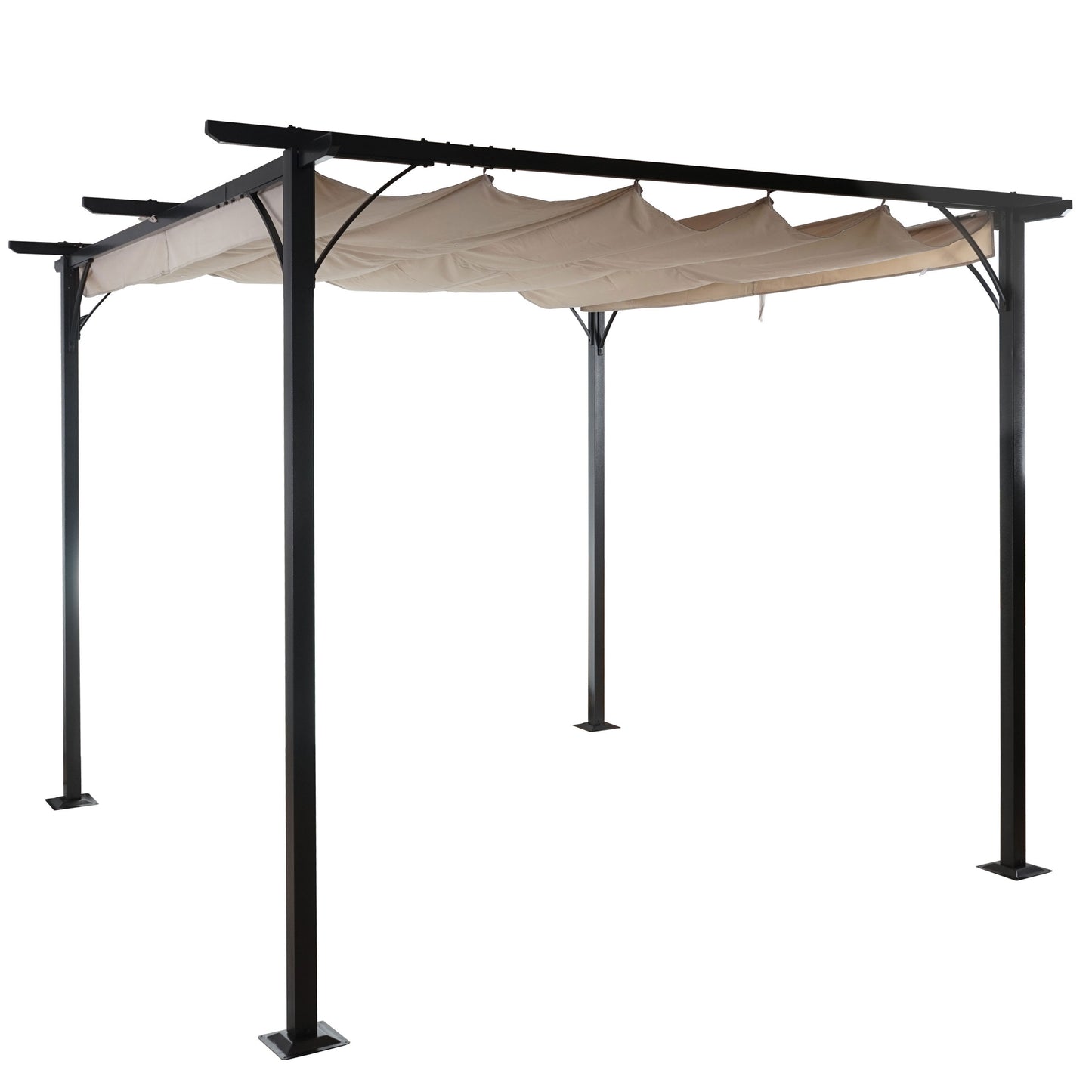 Pergola MCW-C42, tuinpaviljoen, stevig 6cm frame + schuifdak ~ 3,5x3,5m crème