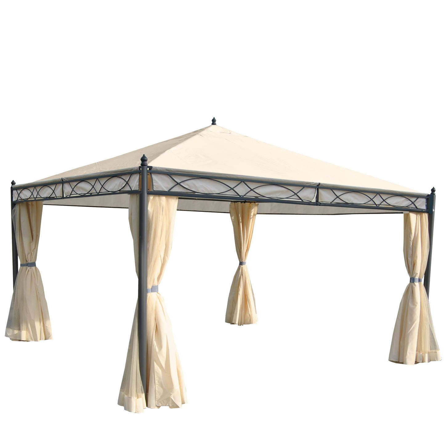 Pergola Cadiz, tuinpaviljoen, stevig 7cm frame met zijwand + muggengaas ~ crème 4x4m