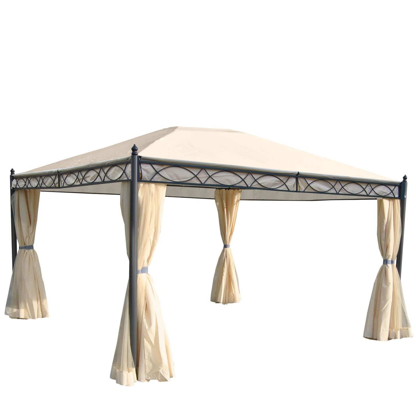Pergola Cadiz, tuinpaviljoen, stevig 7cm frame met zijwand + muggengaas ~ crème 4x3m