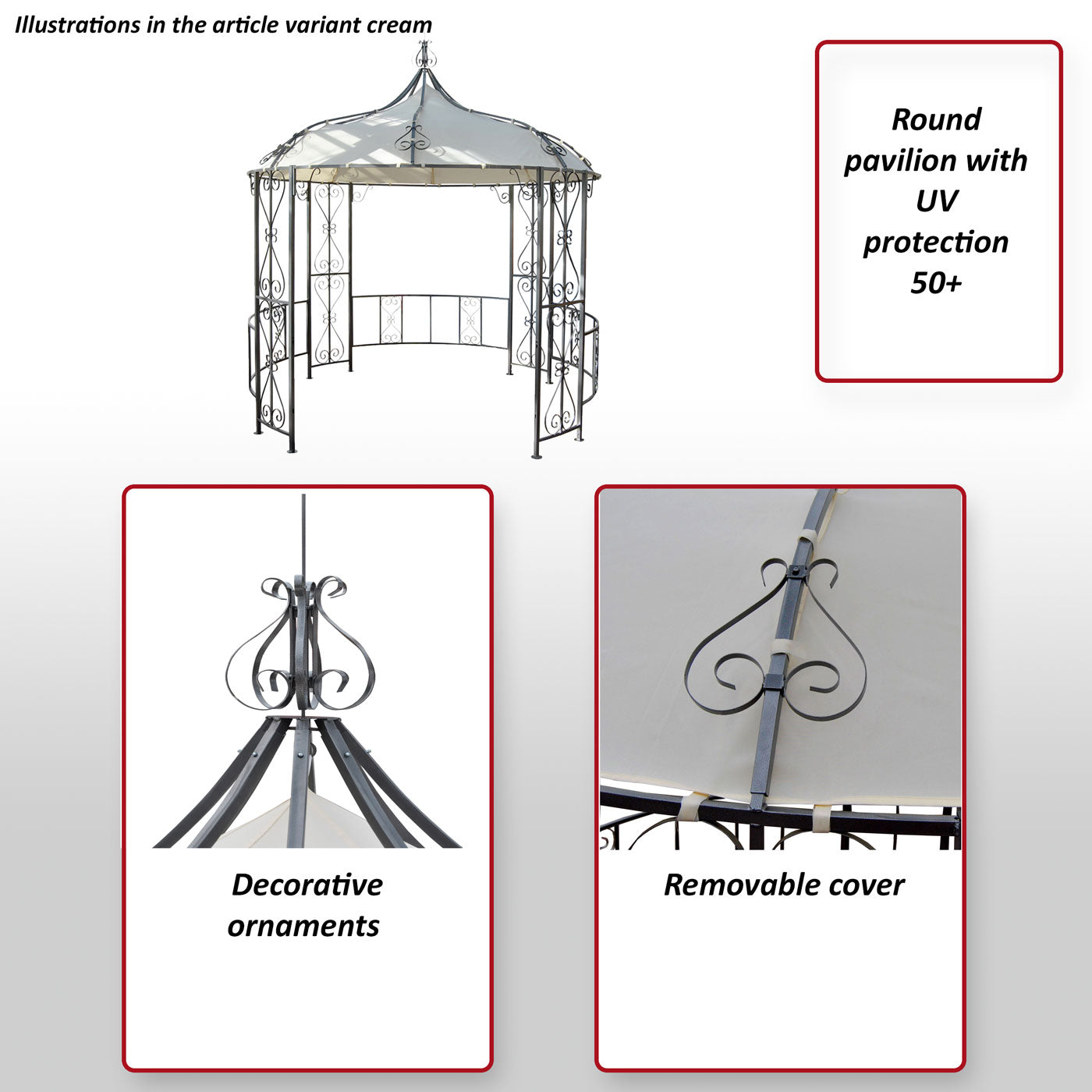 Pergola Almeria, rond tuinpaviljoen, stevig stalen frame Ø 3m ~ terracotta-bruin