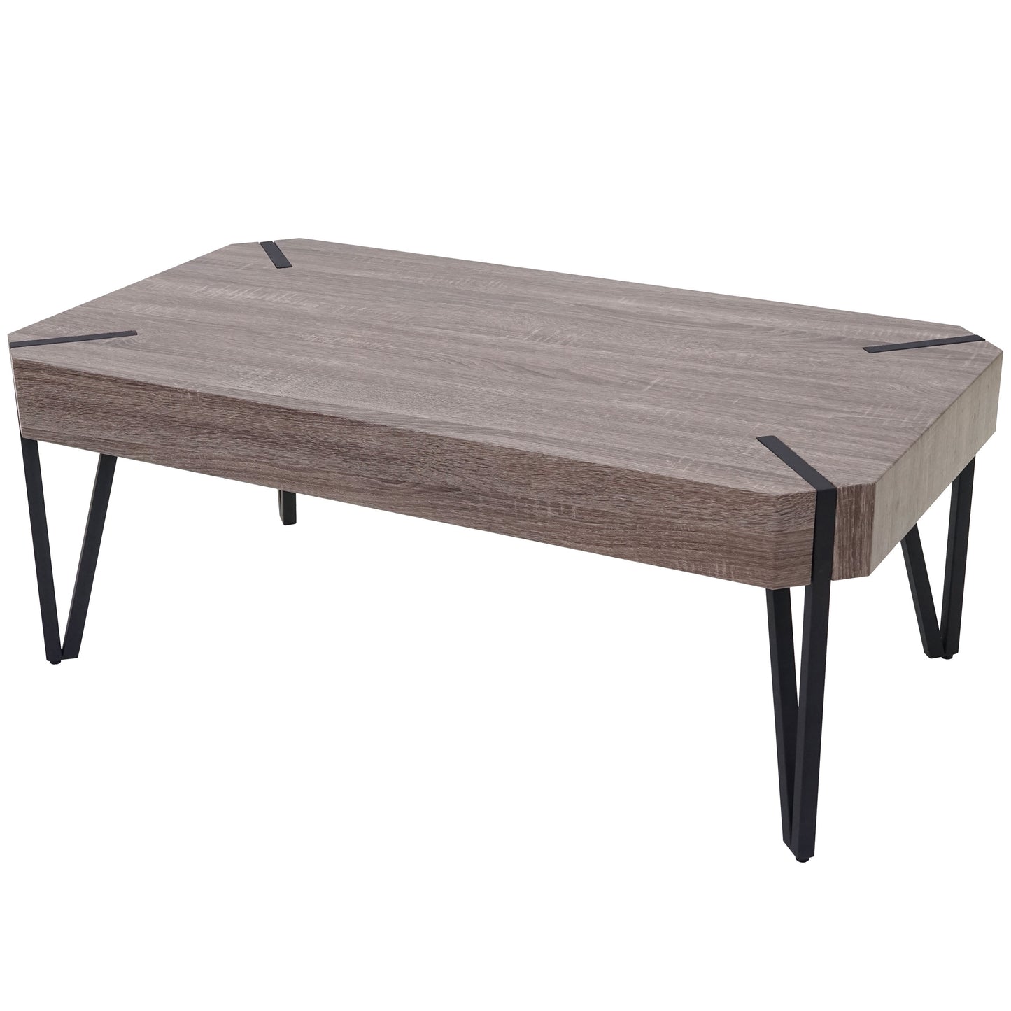 Kos T573 salontafel, woonkamertafel, 43x110x60cm MVG-gecertificeerd ~ Donker eiken, donker metalen poten